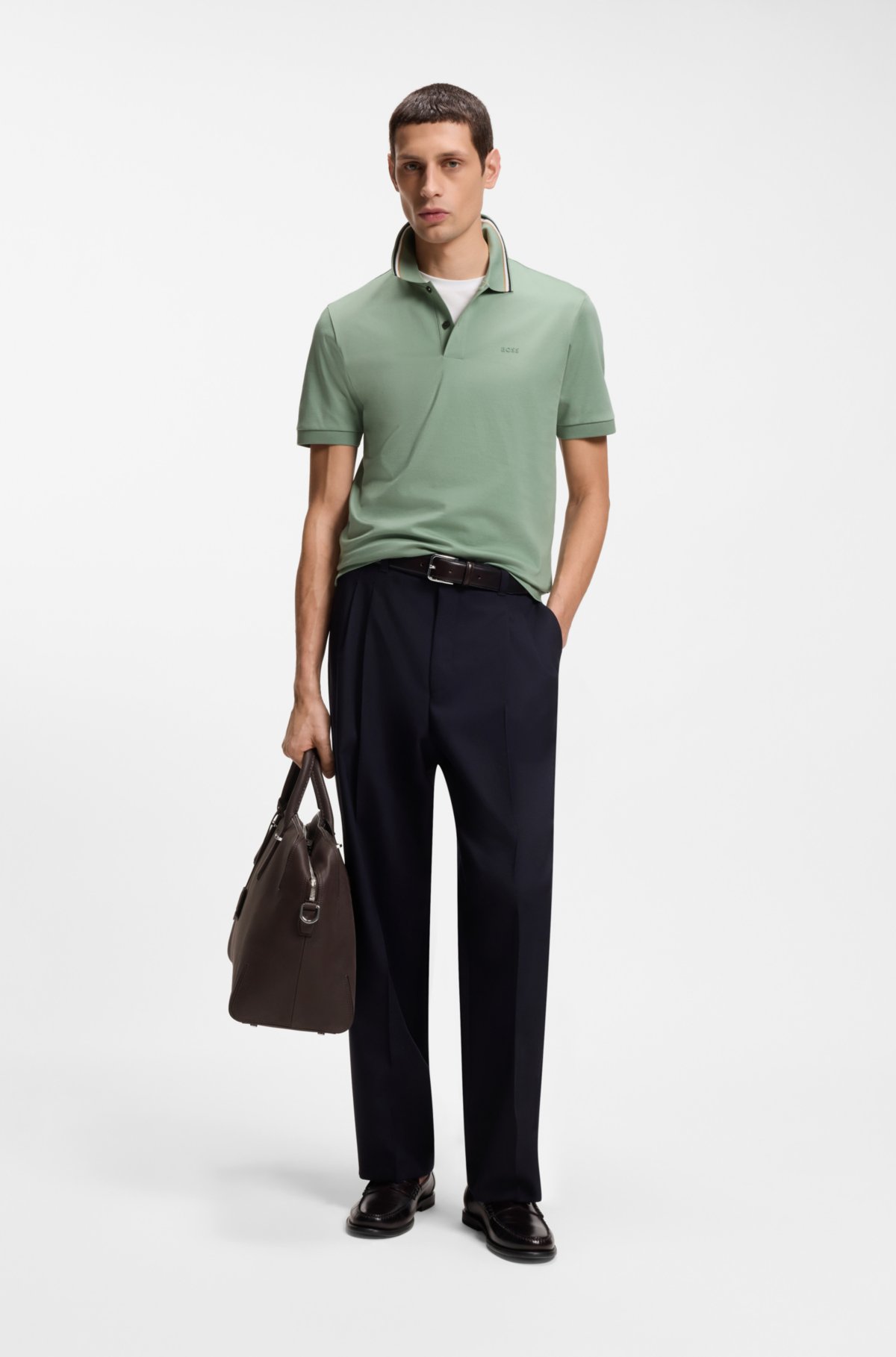 Maglietta polo aderente con colletto a righe in cotone con logo