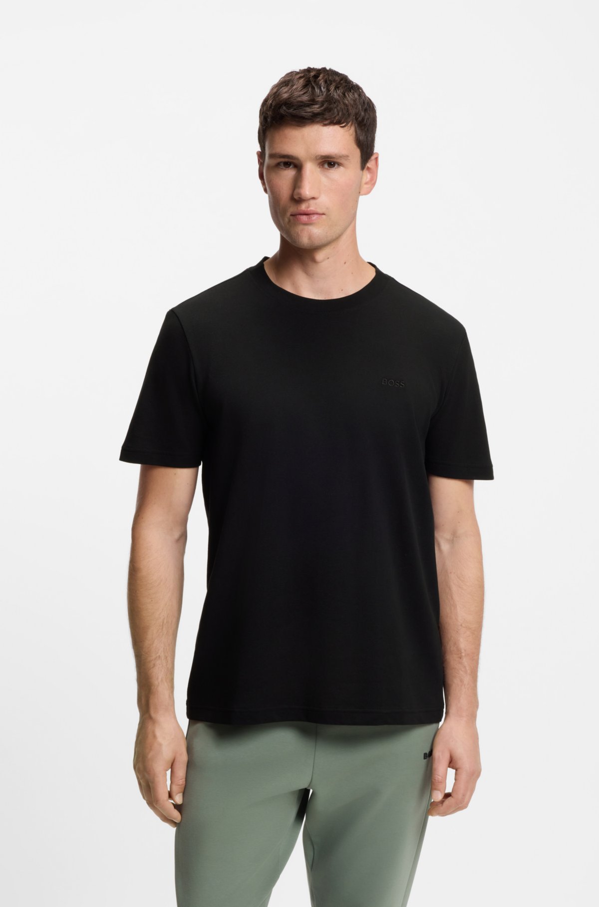 T-shirt in piqué di cotone con logo ricamato