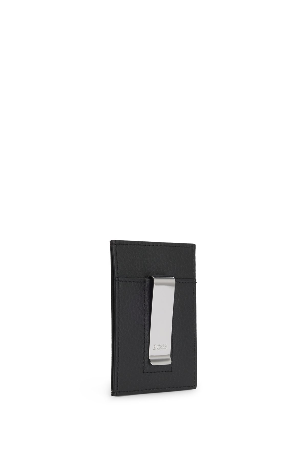 Porta carte con fermacarte in pelle grana