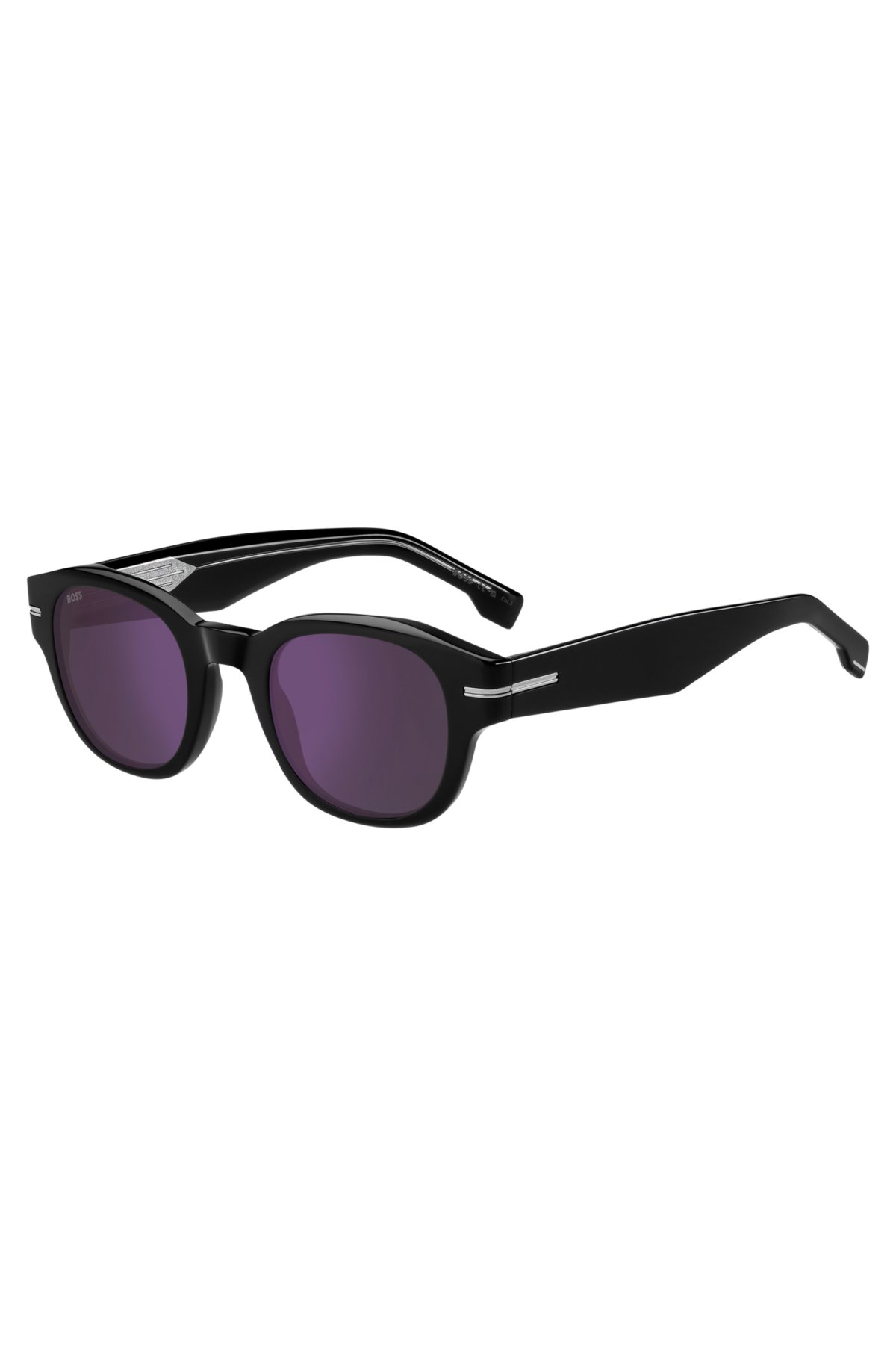 Occhiali da sole in acetato nero con lenti viola