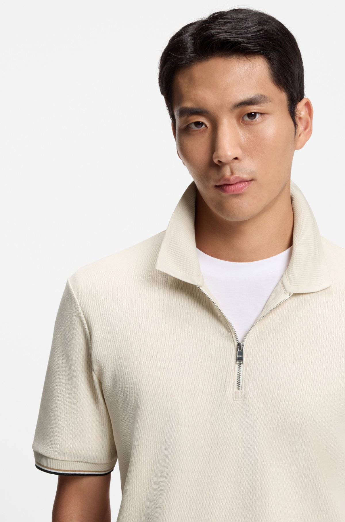 Maglietta polo in cotone piqué con zip sul collo