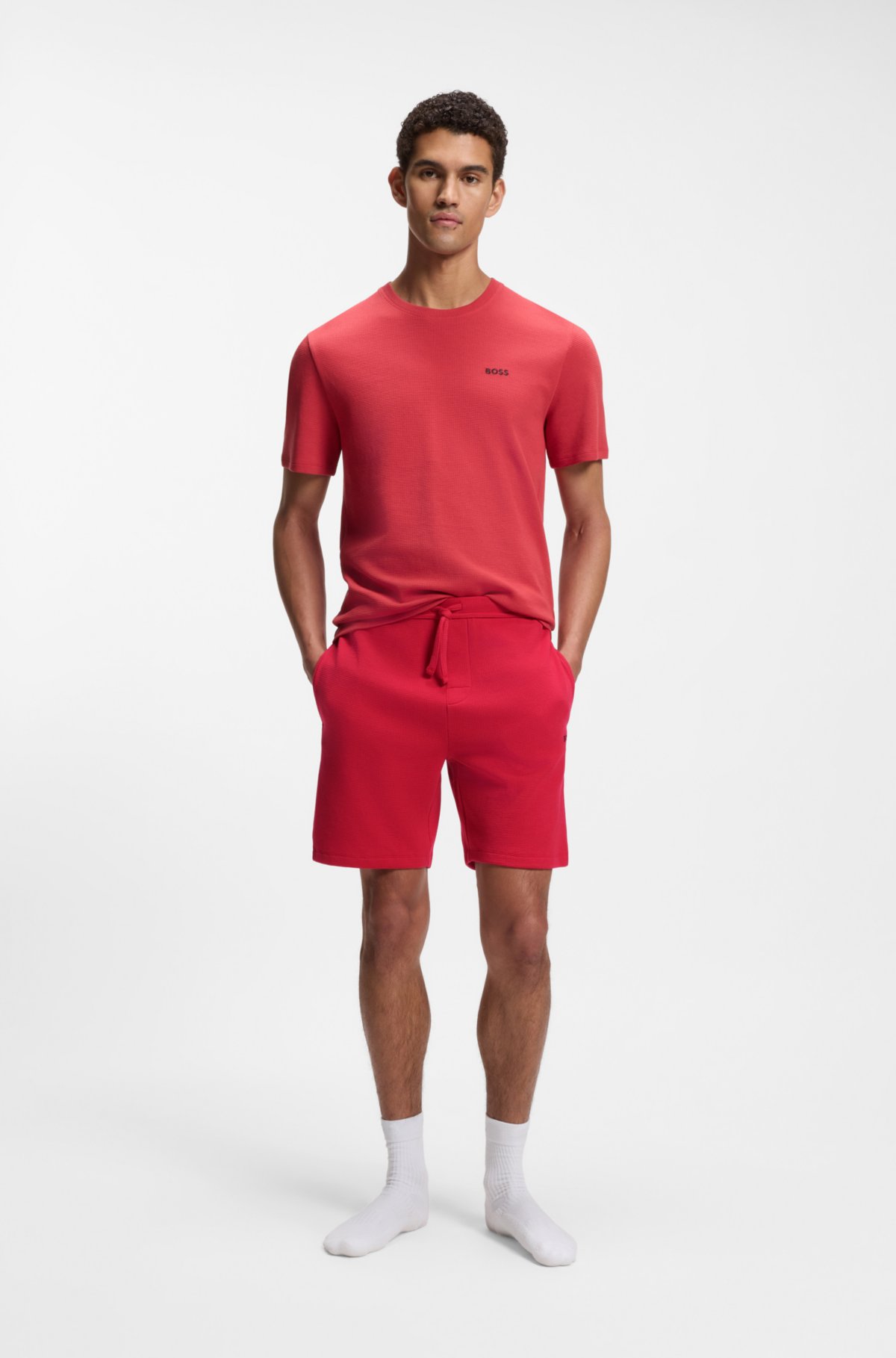 Pantaloncini per pigiama in cotone e misto con logo ricamato