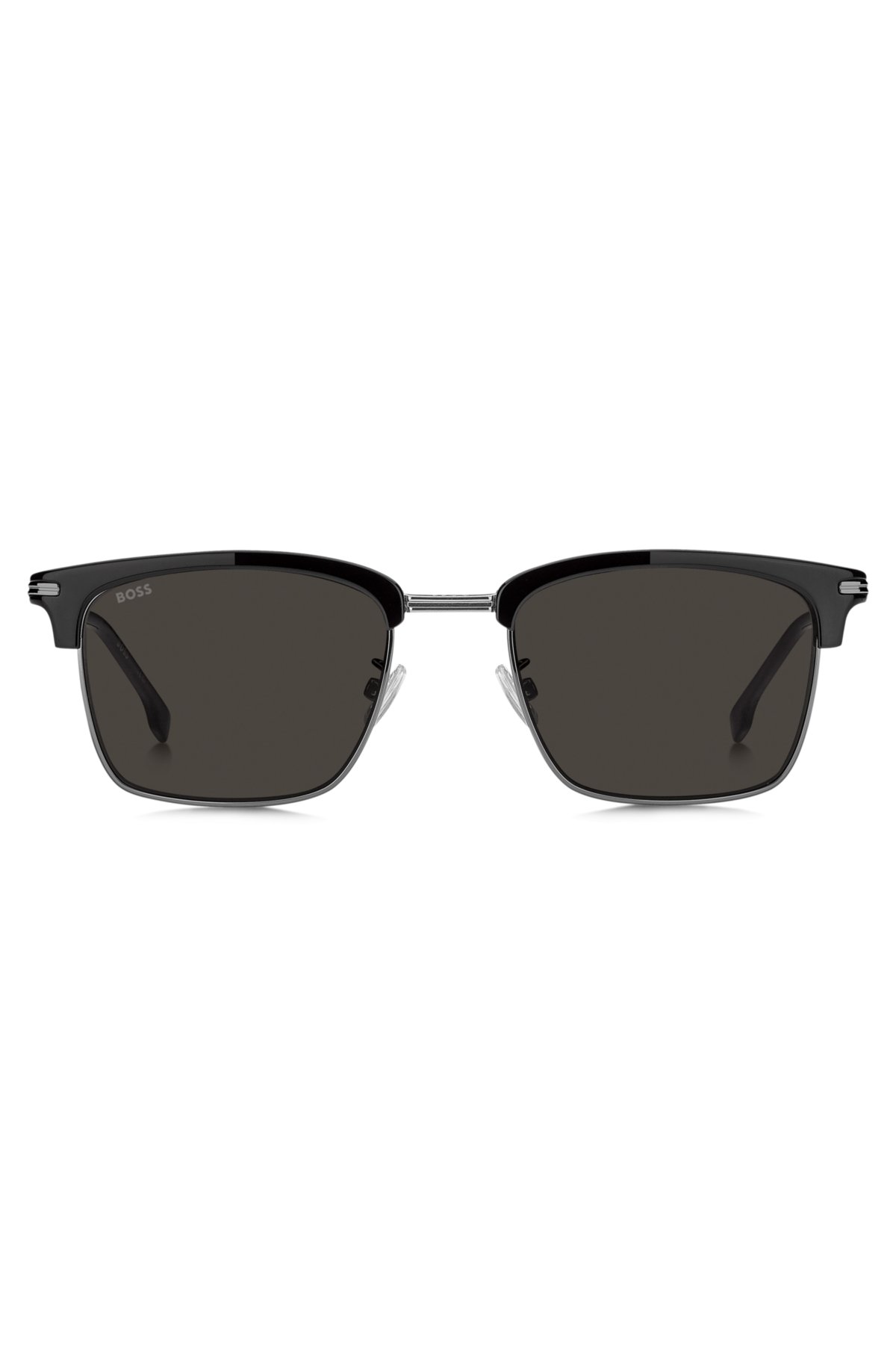 Occhiali da sole in acetato nero con finiture in acciaio