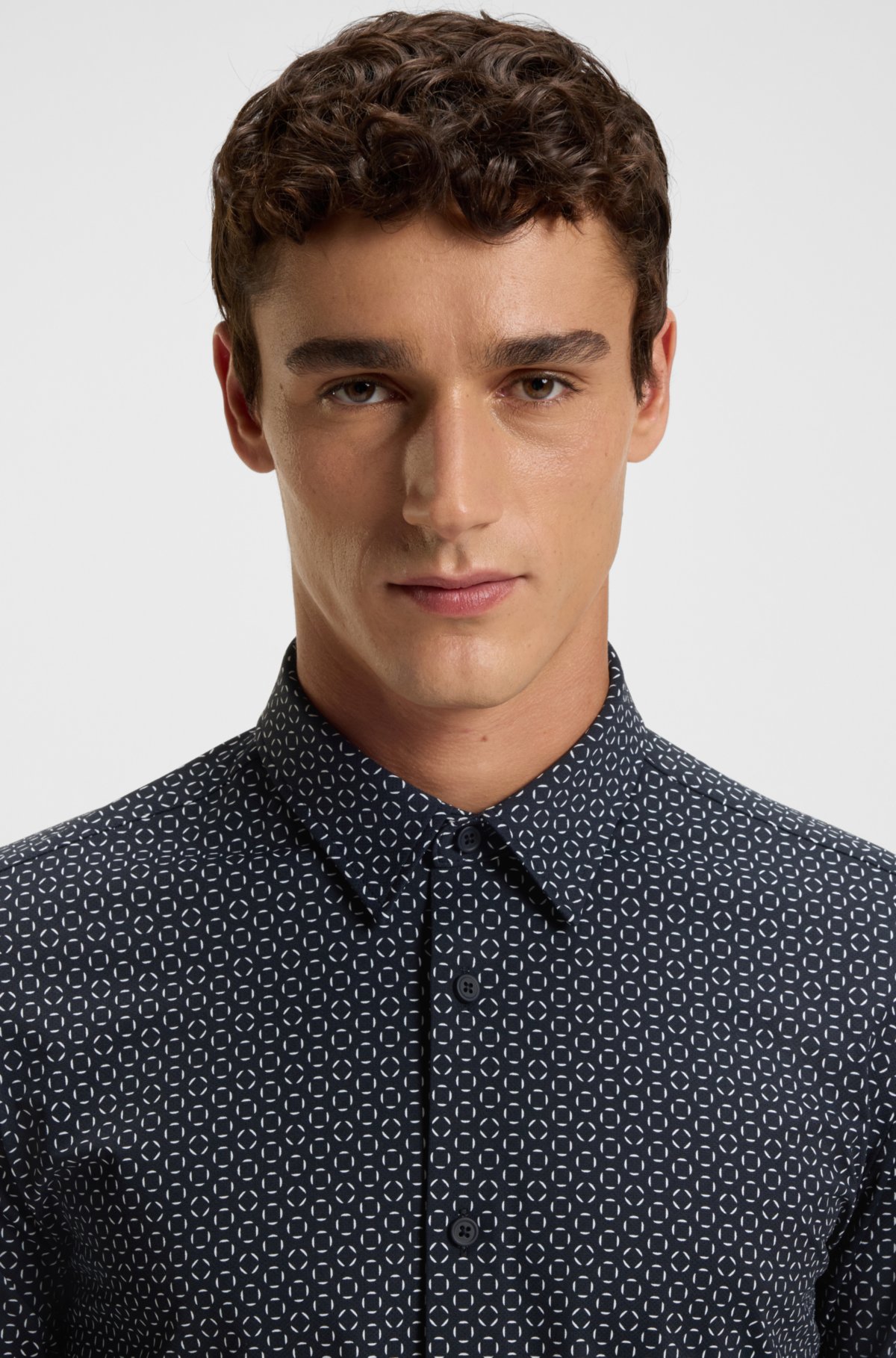 Camicia aderente con stampa in jersey italiano a prestazioni elastiche