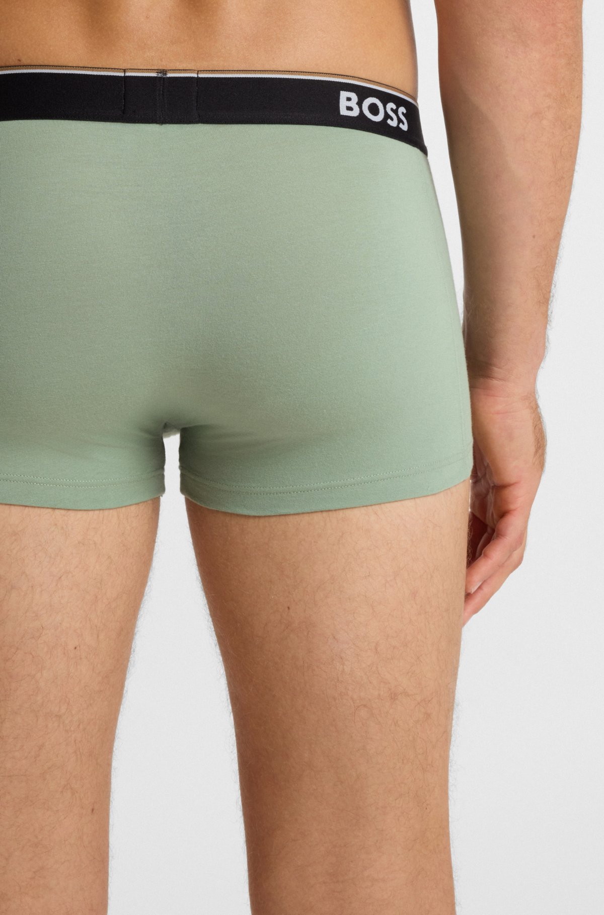 Set di tre boxer in cotone elastico con fascia in vita a logo