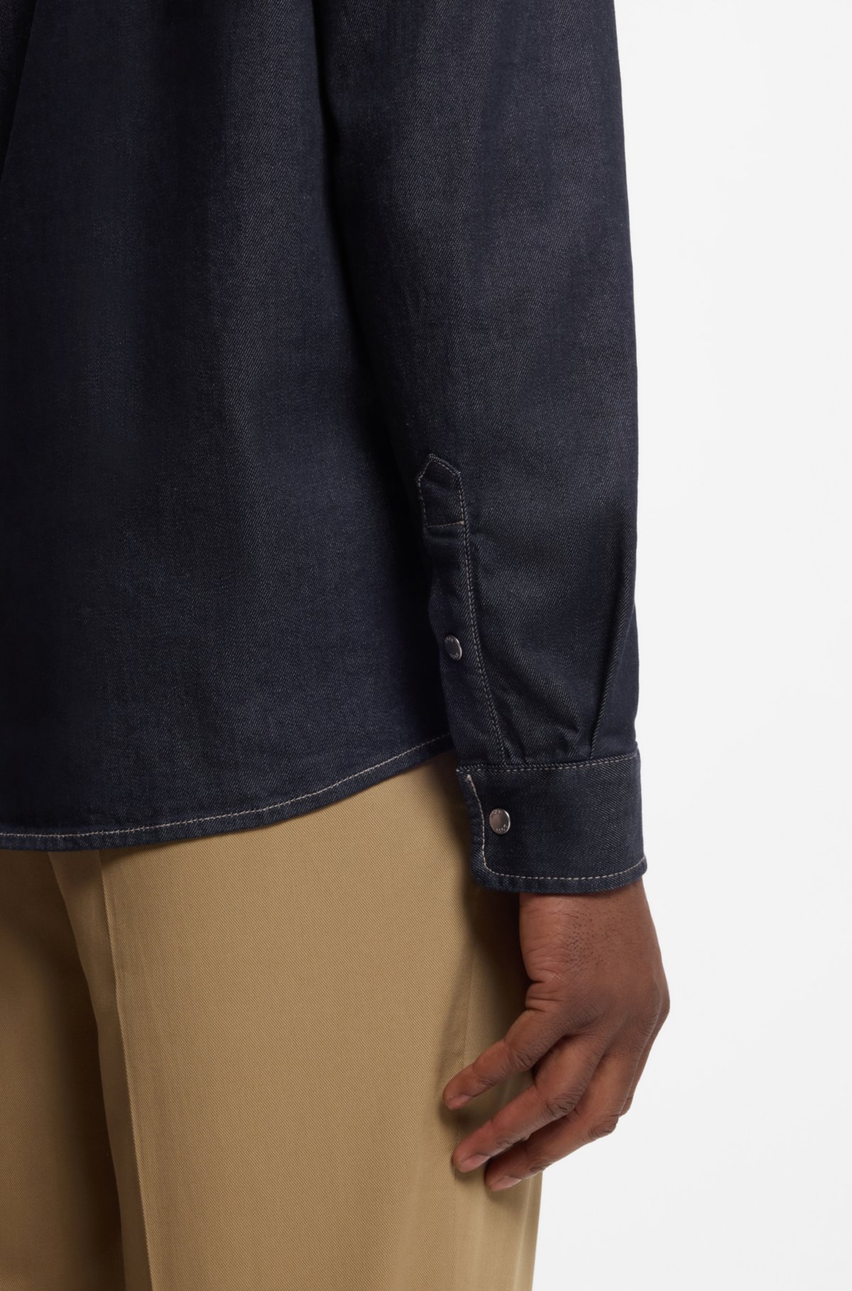 Camicia regular-fit in denim elastico blu indaco