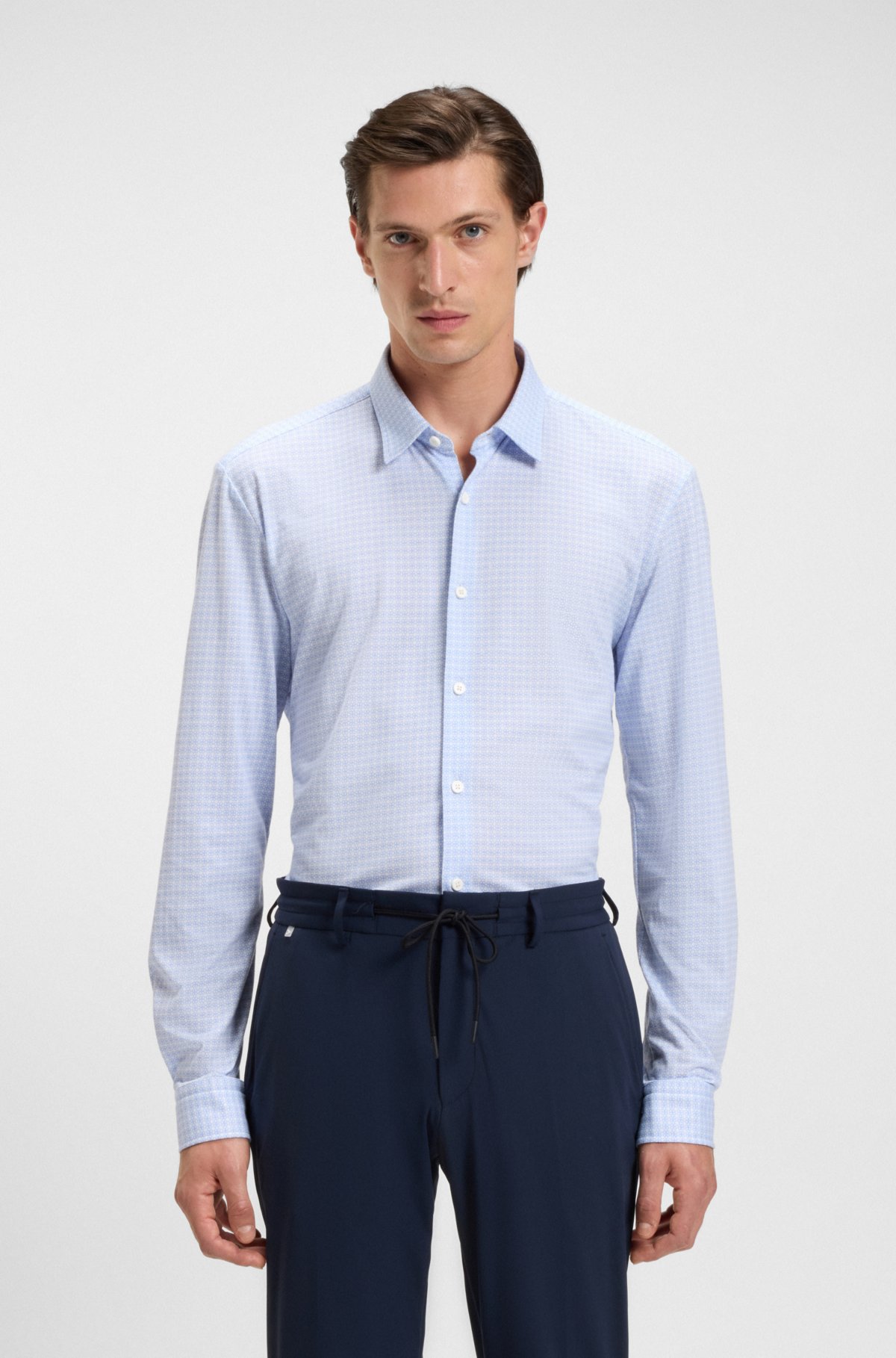 Camicia aderente in tessuto flex-weave con stampa
