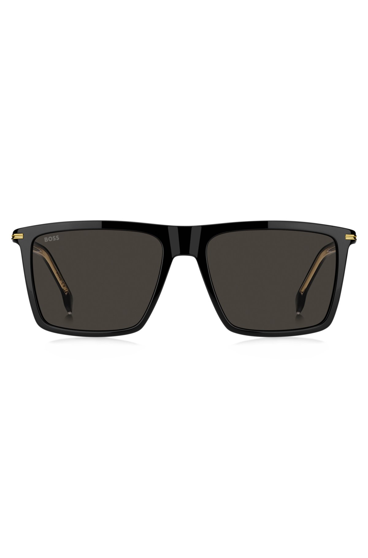Occhiali da sole in acetato nero con finiture oro