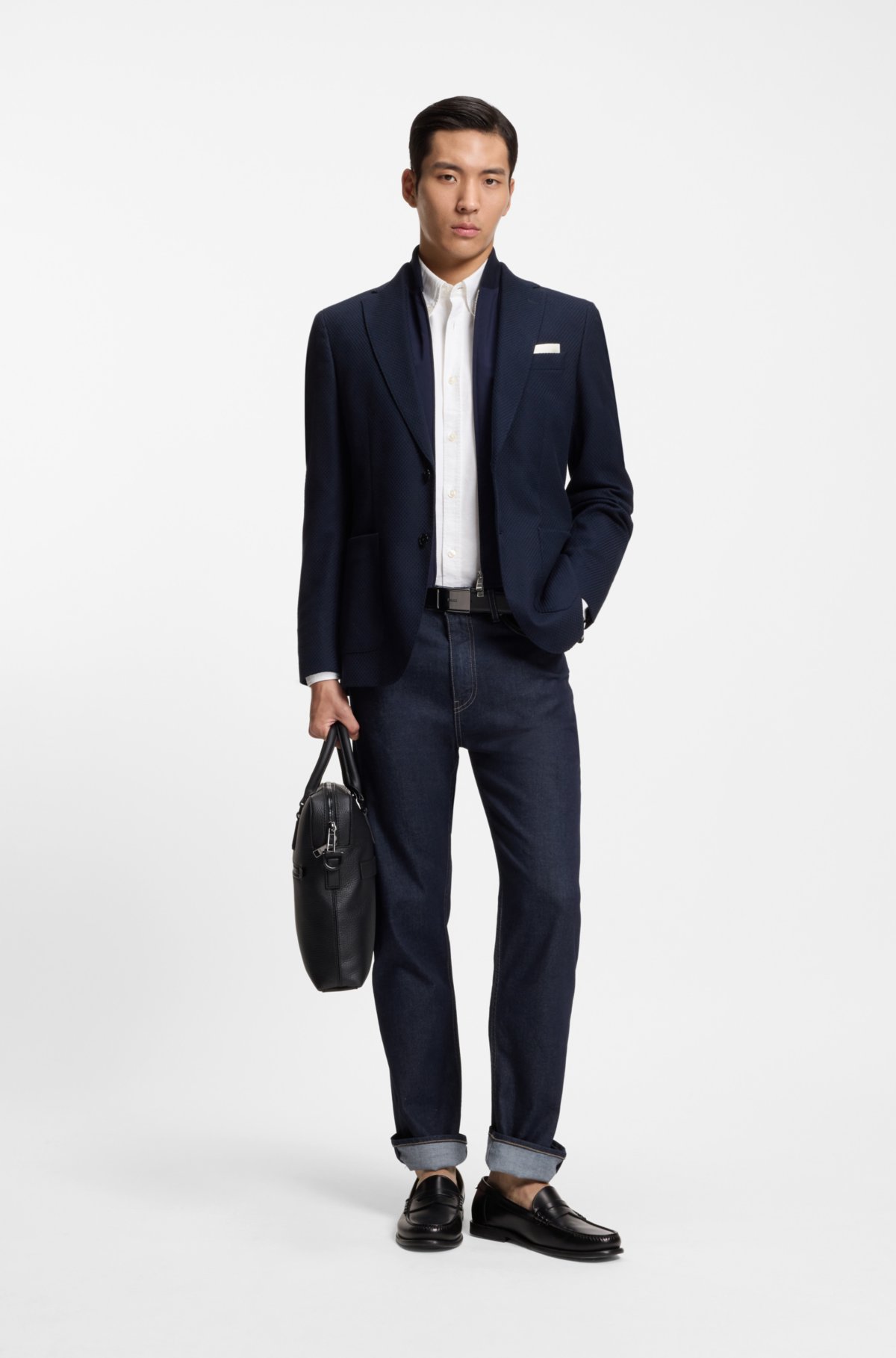 Jeans dritti indigo in denim elasticizzato