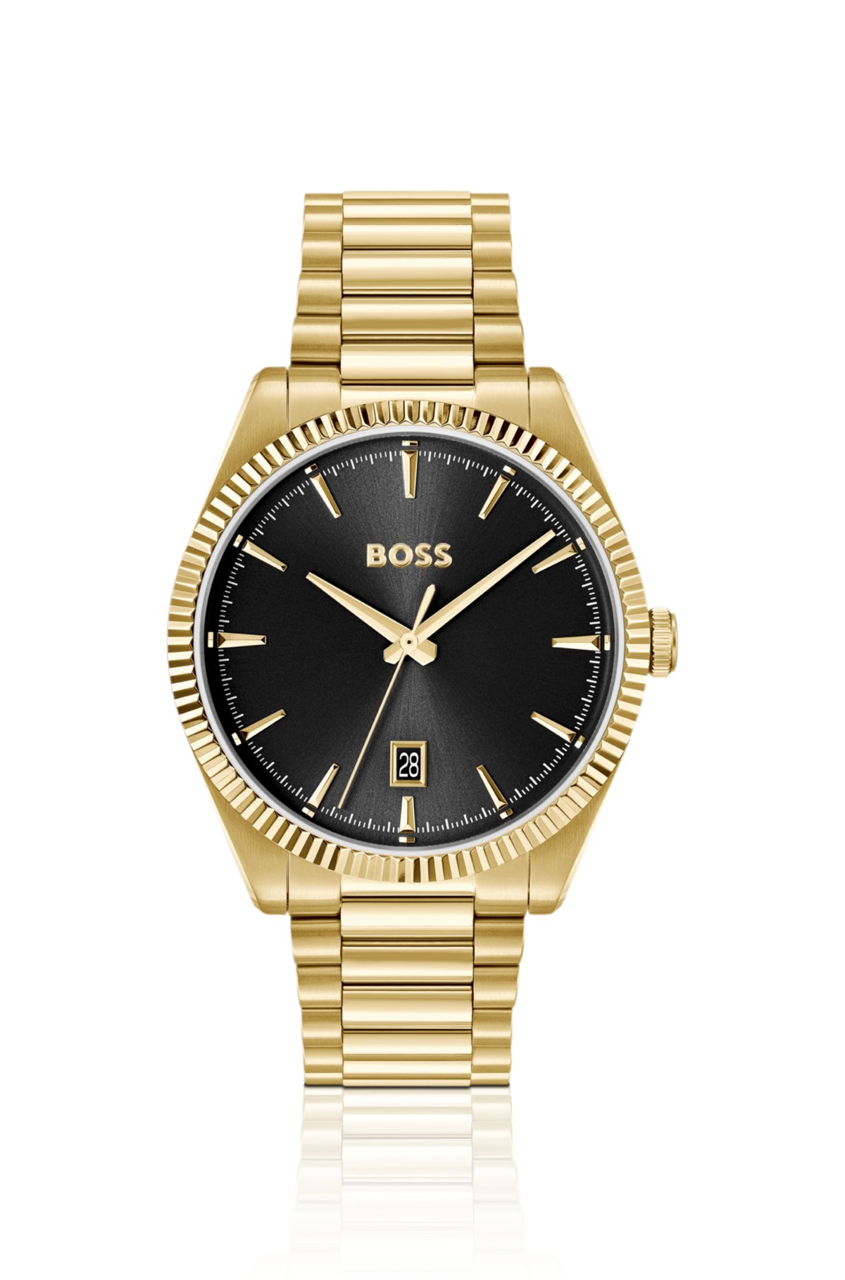 Orologio con finitura oro e quadrante spazzolato nero