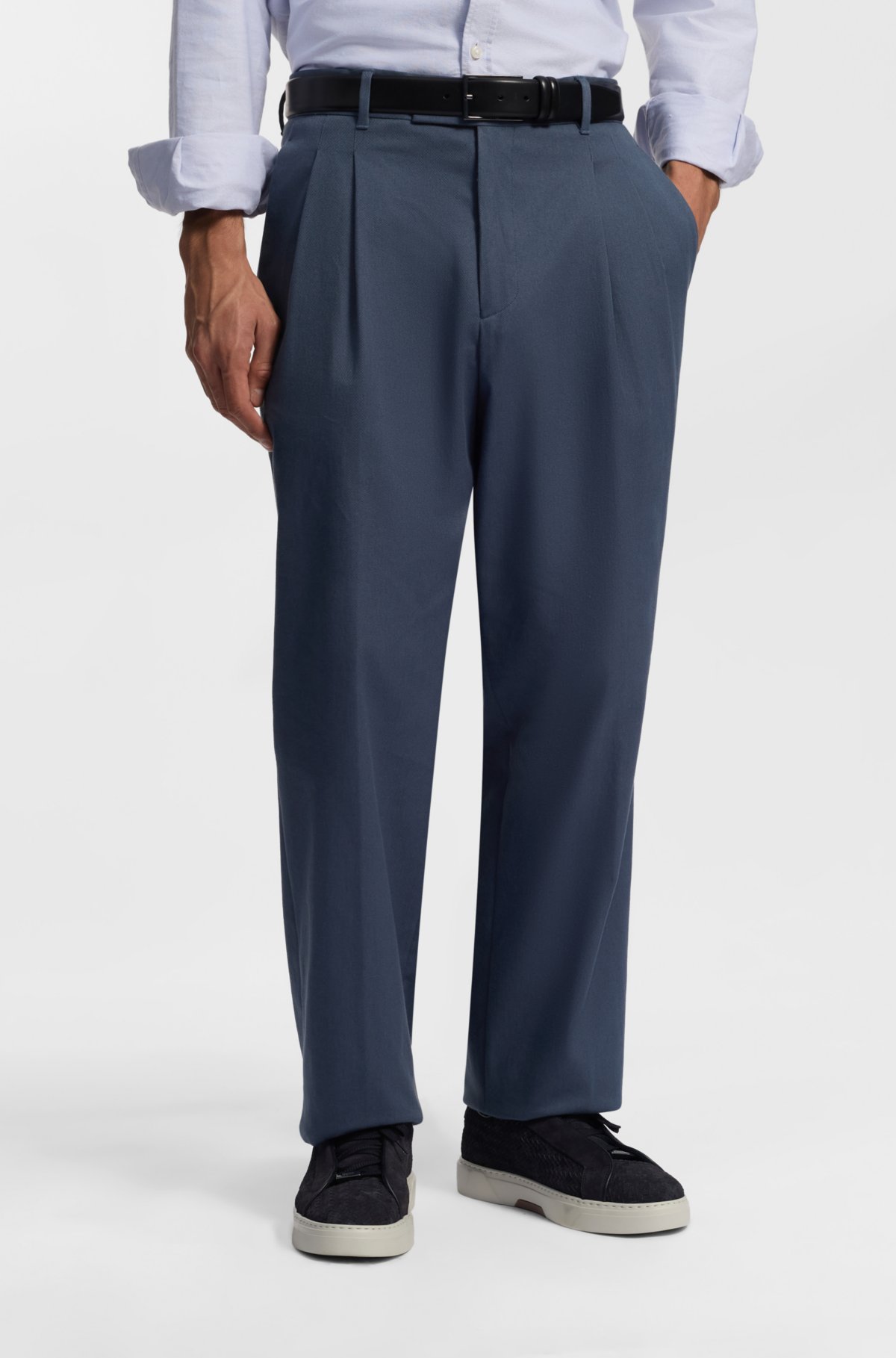 Pantaloni a taglio arrotondato in twill di cotone elasticizzato