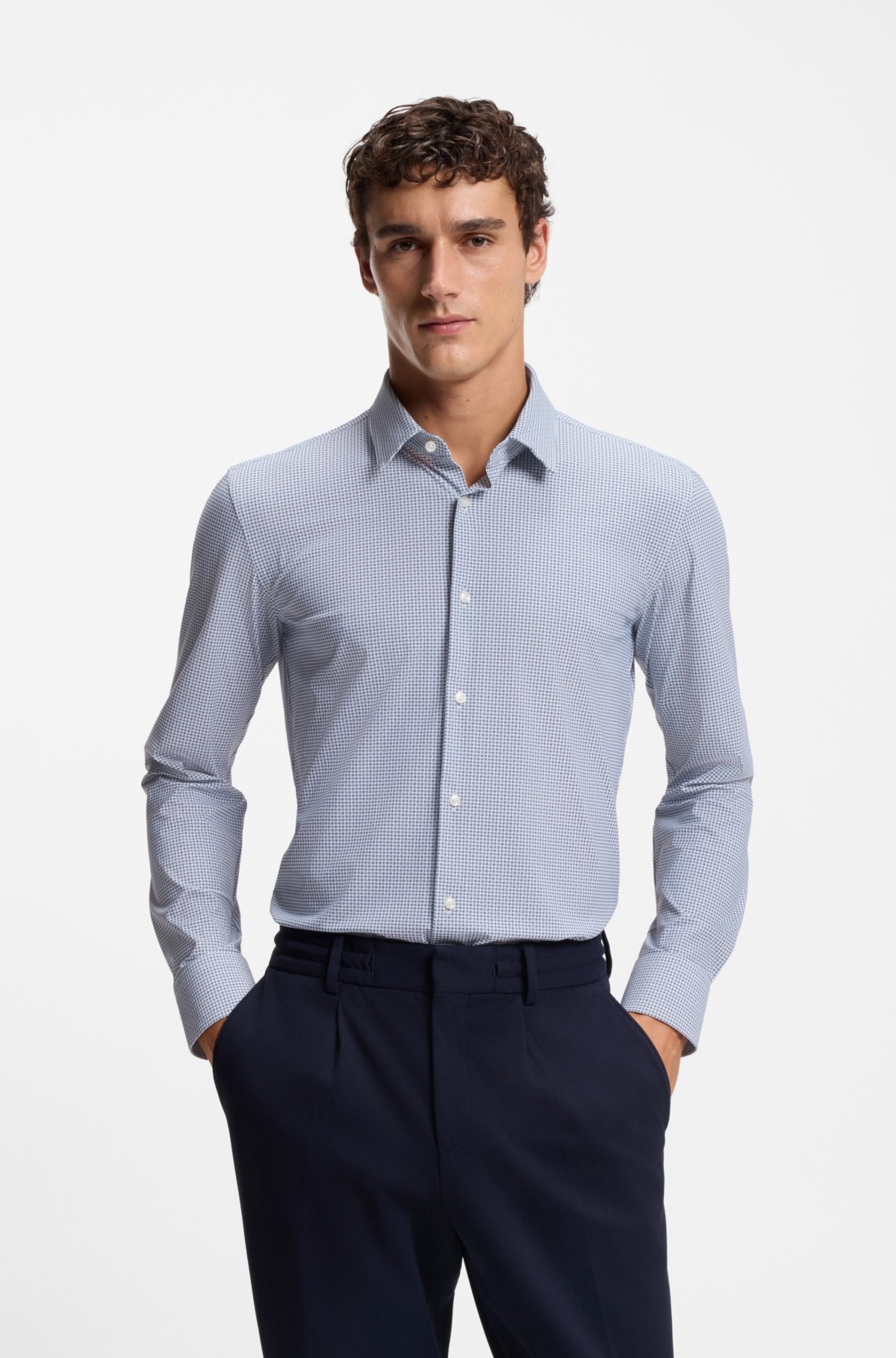 Camicia slim-fit stampata in jersey elasticizzato prestazioni