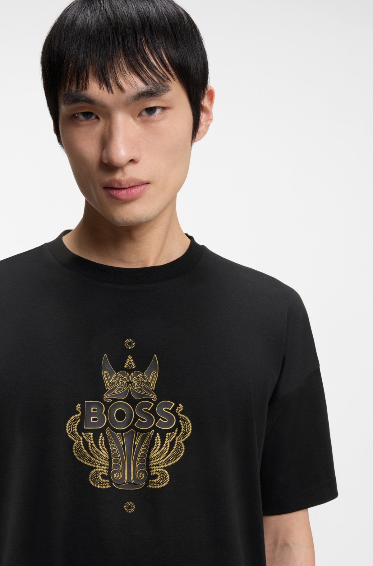 T-shirt in jersey di cotone con stampa logo Anno del Cavallo