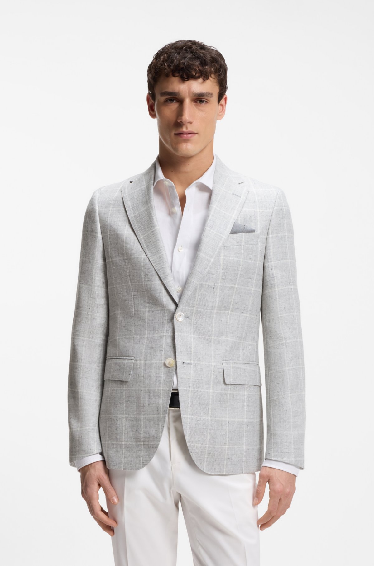 Giubbotto slim-fit a quadretti in lino e lana vergine