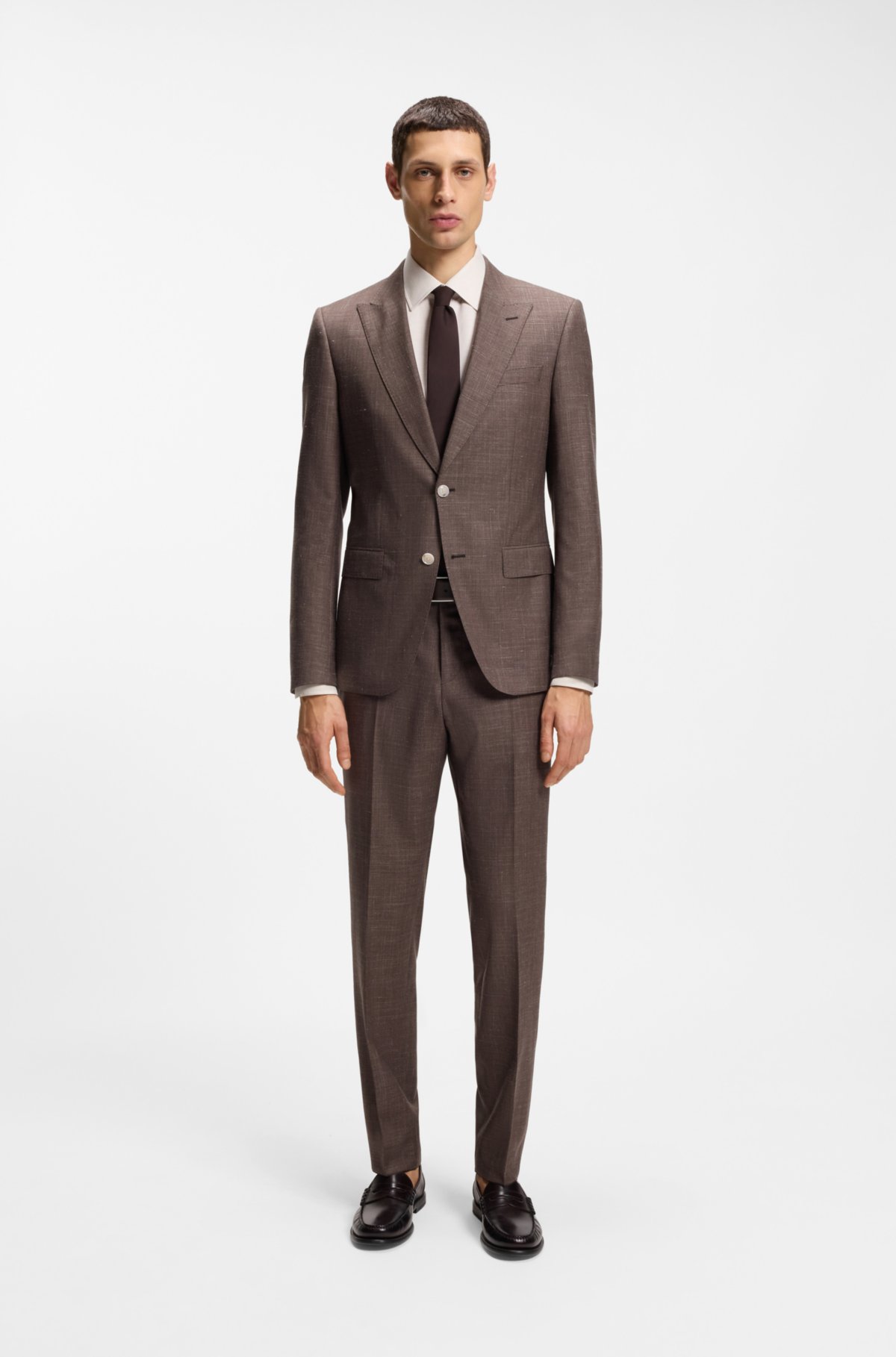 Camicia aderente in twill con miscela di lino