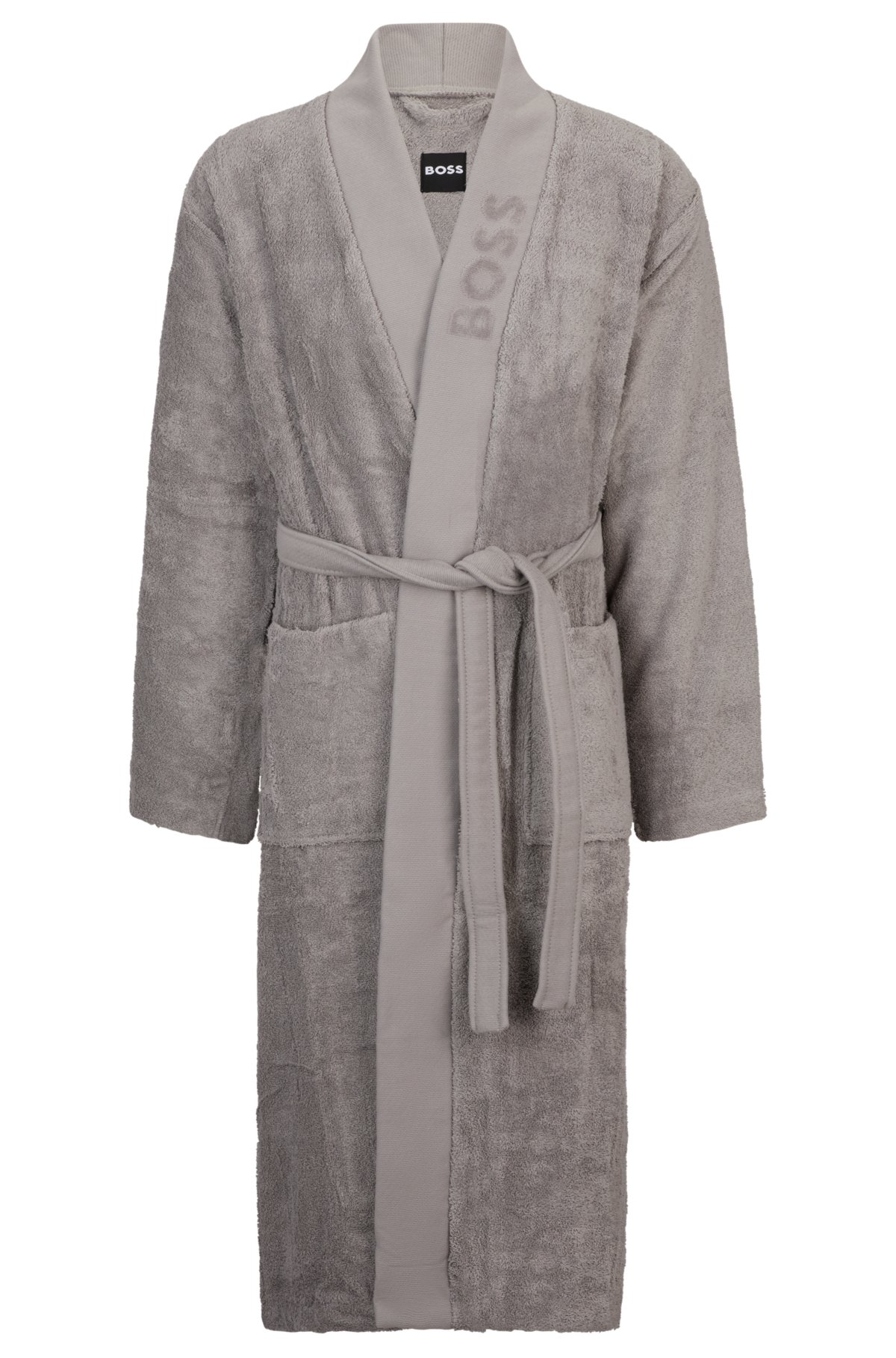 Pigiama grigio con logo a bavero in cotone a fibre lunghe