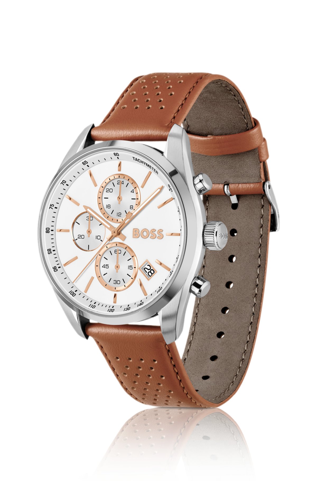 Orologio cronografo Grand Prix 44 con cinturino in pelle forata