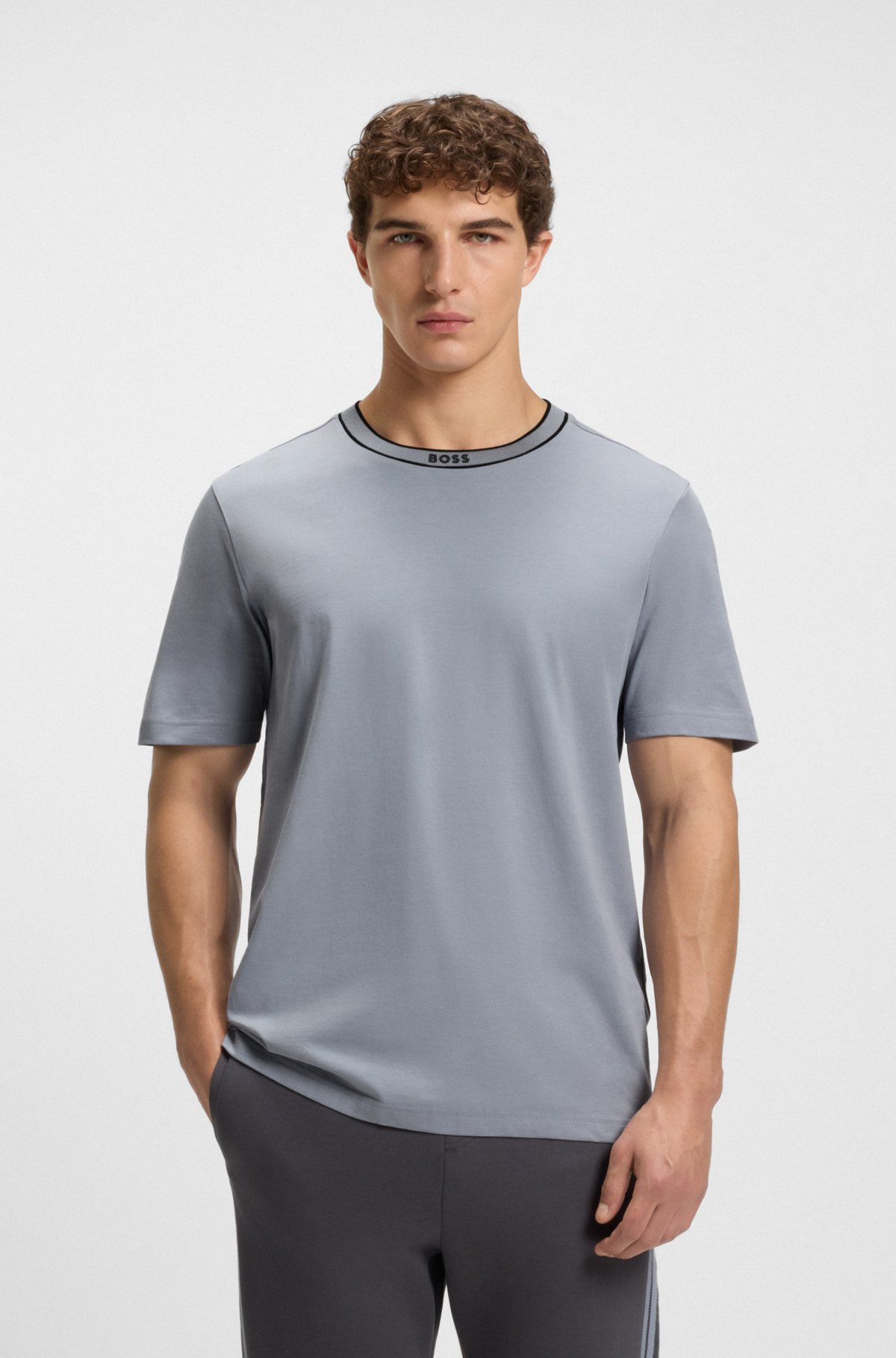 T-shirt in jersey di cotone con colletto a righe