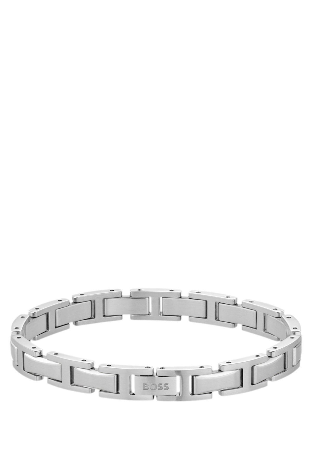 Bracciale H-link in tono argento con fibbia con logo