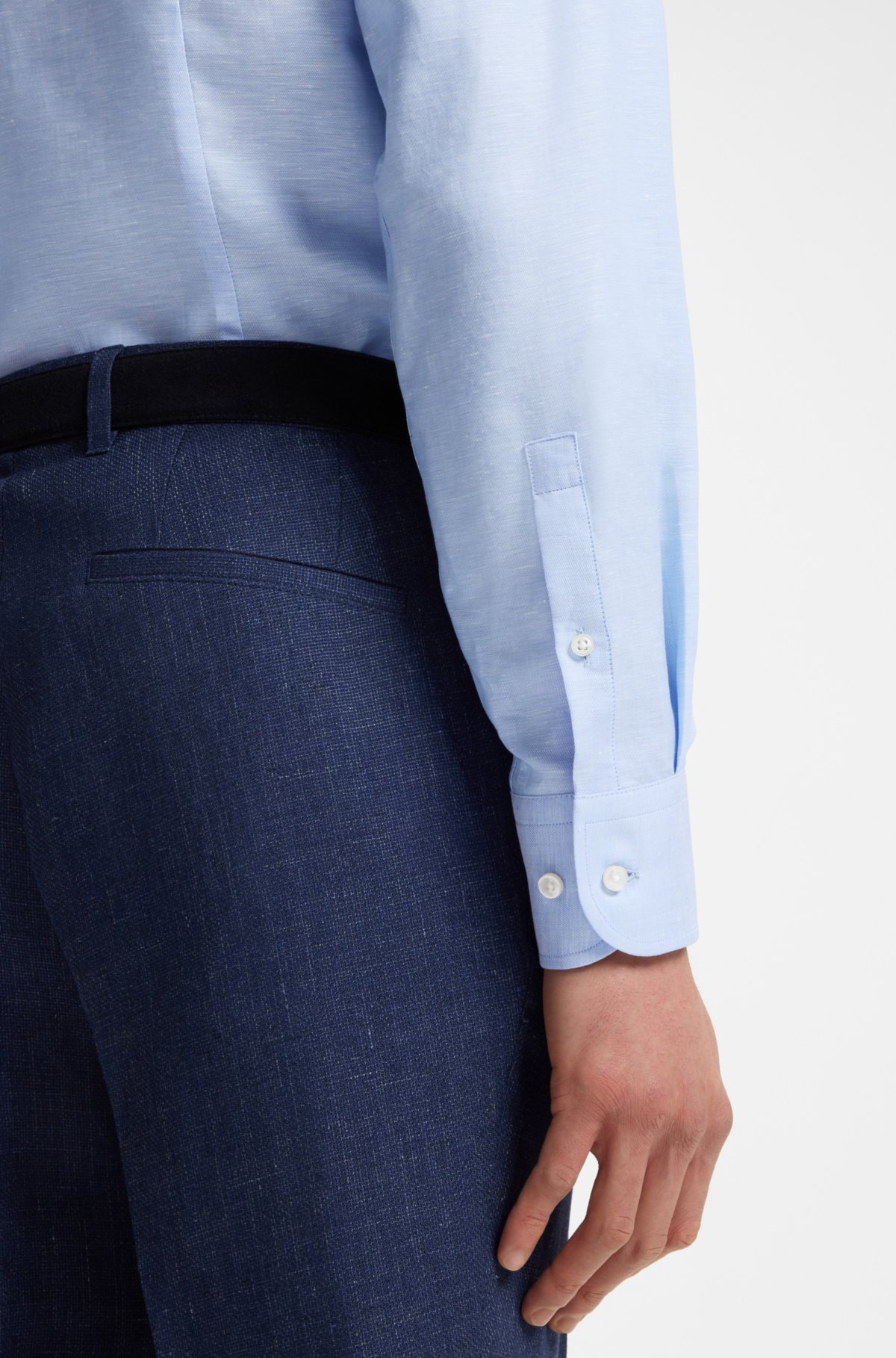 Camicia a vestibilità aderente in twill misto lino