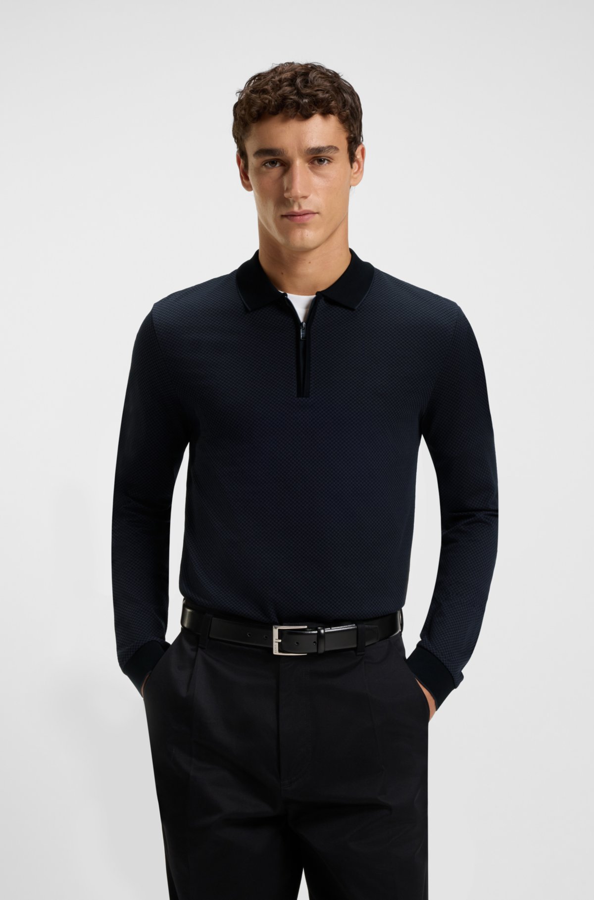 Maglietta polo in cotone mercerizzato con struttura bicolor