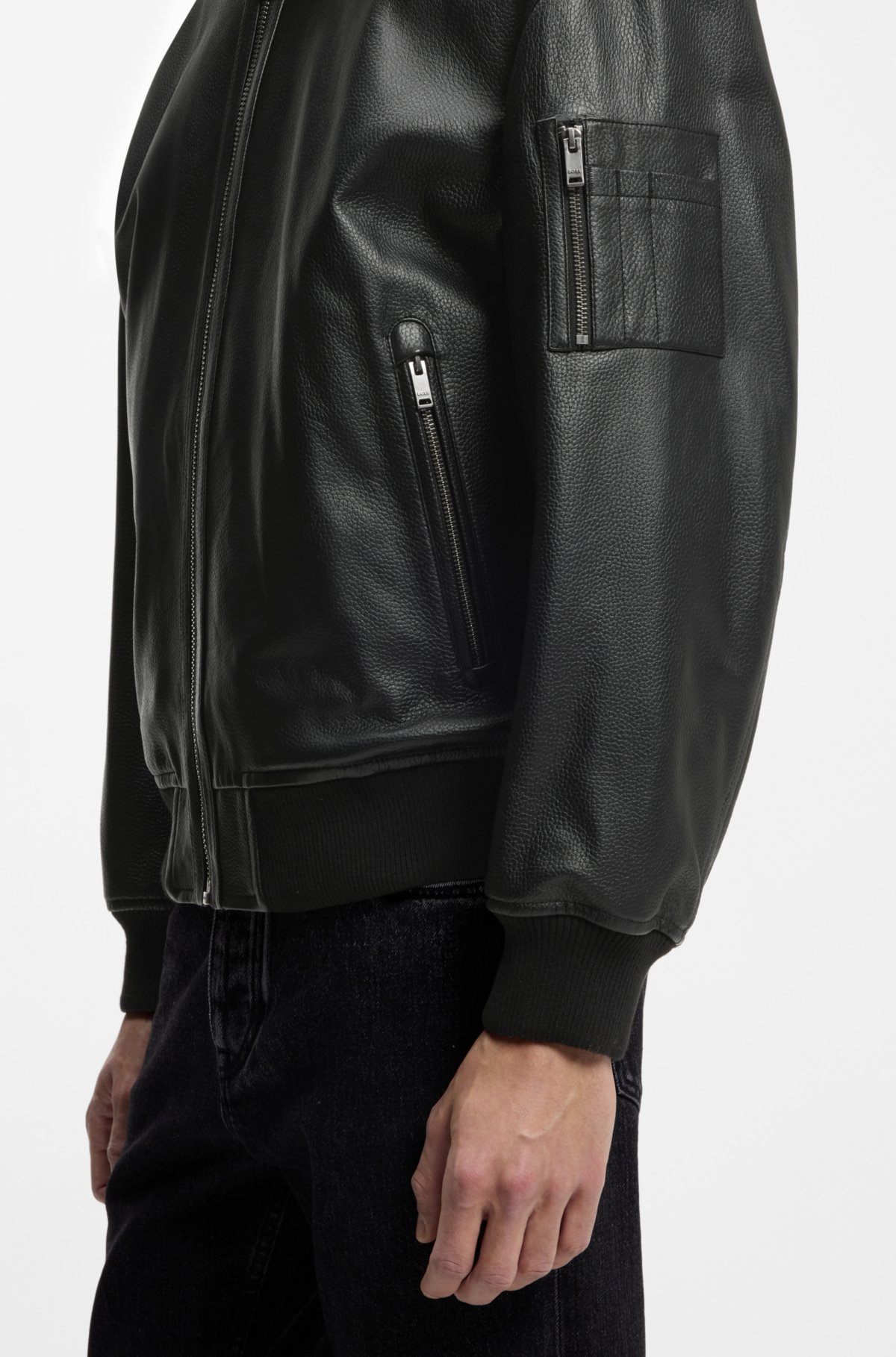 Giacca bomber con tasca a manica in pelle