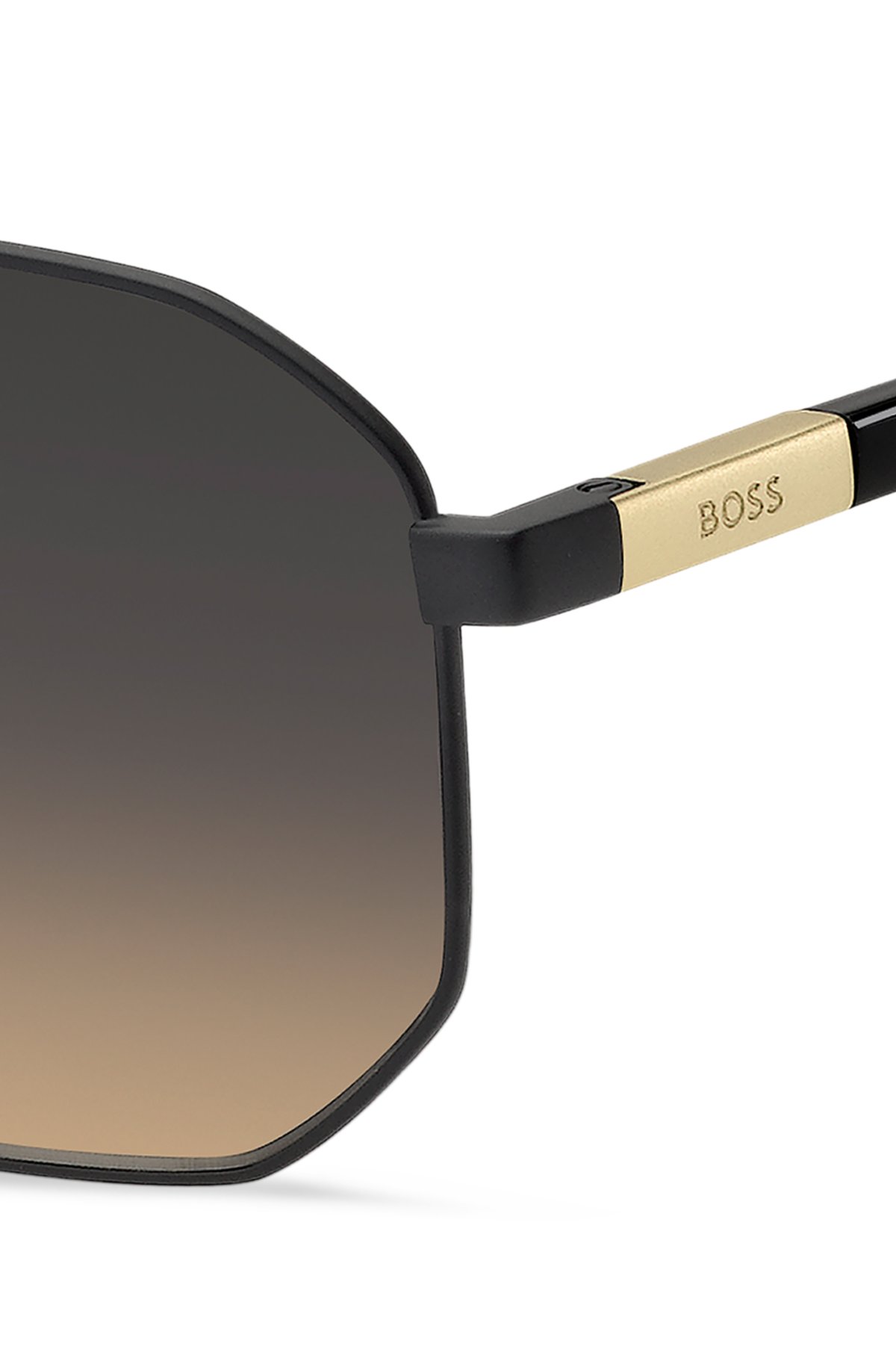Occhiali da sole in acciaio nero con inserto del logo dorato