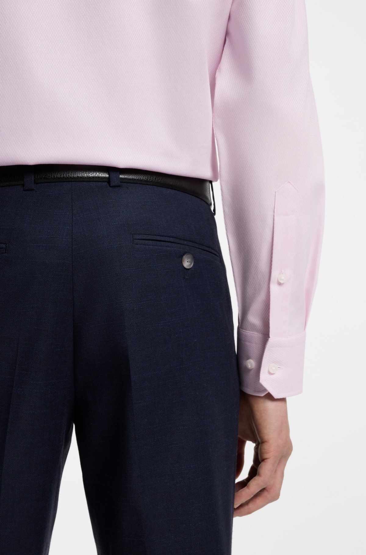 Camicia regular fit facile da stirare in cotone elastico dobby
