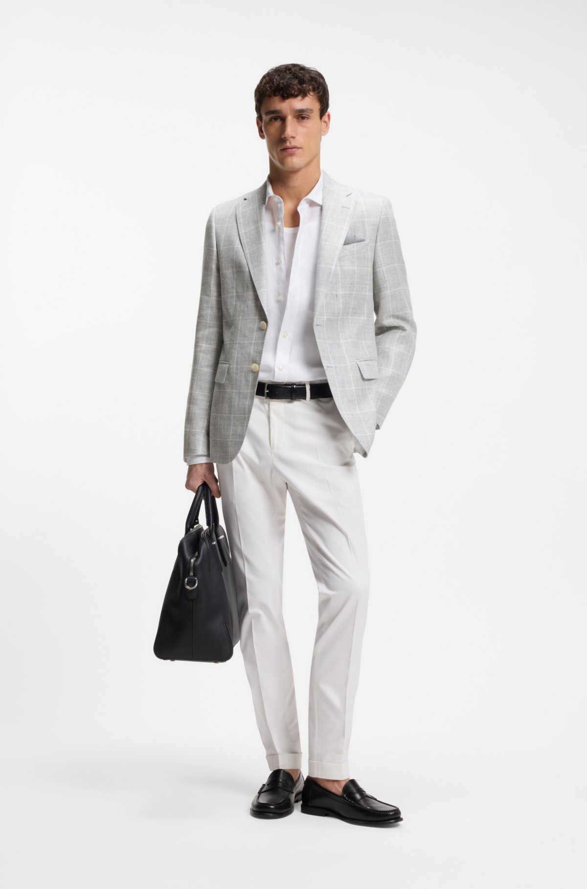 Giubbotto slim-fit a quadretti in lino e lana vergine