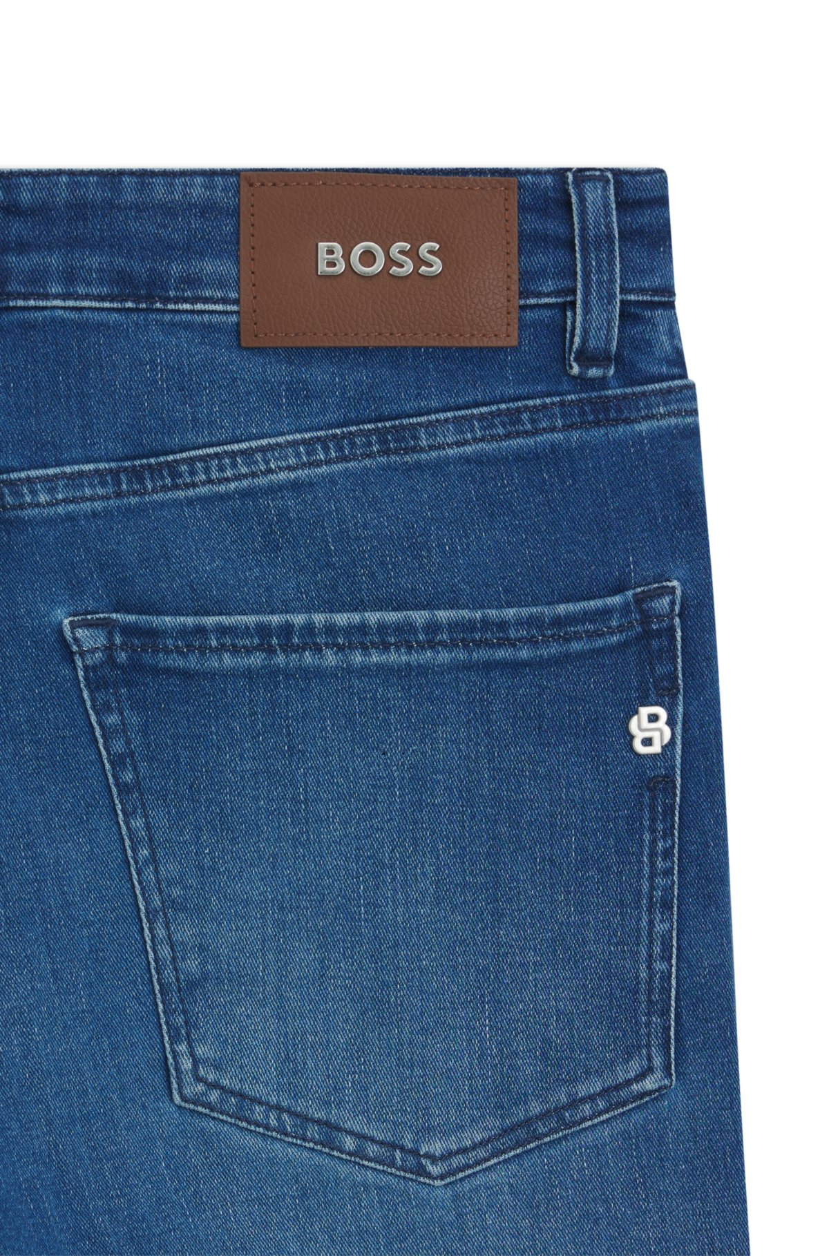 Jeans slim-fit blu in denim con finitura cashmere