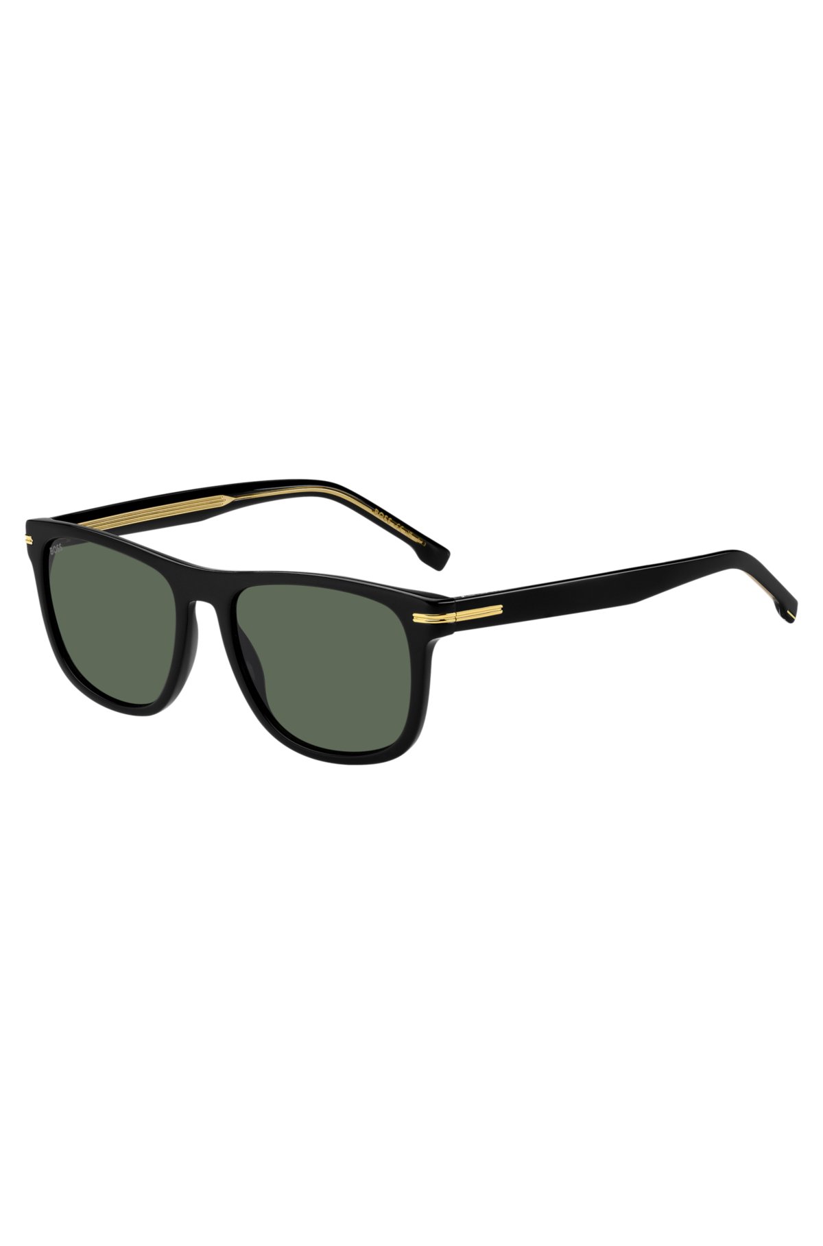 Occhiali da sole in acetato nero con hardware tono oro