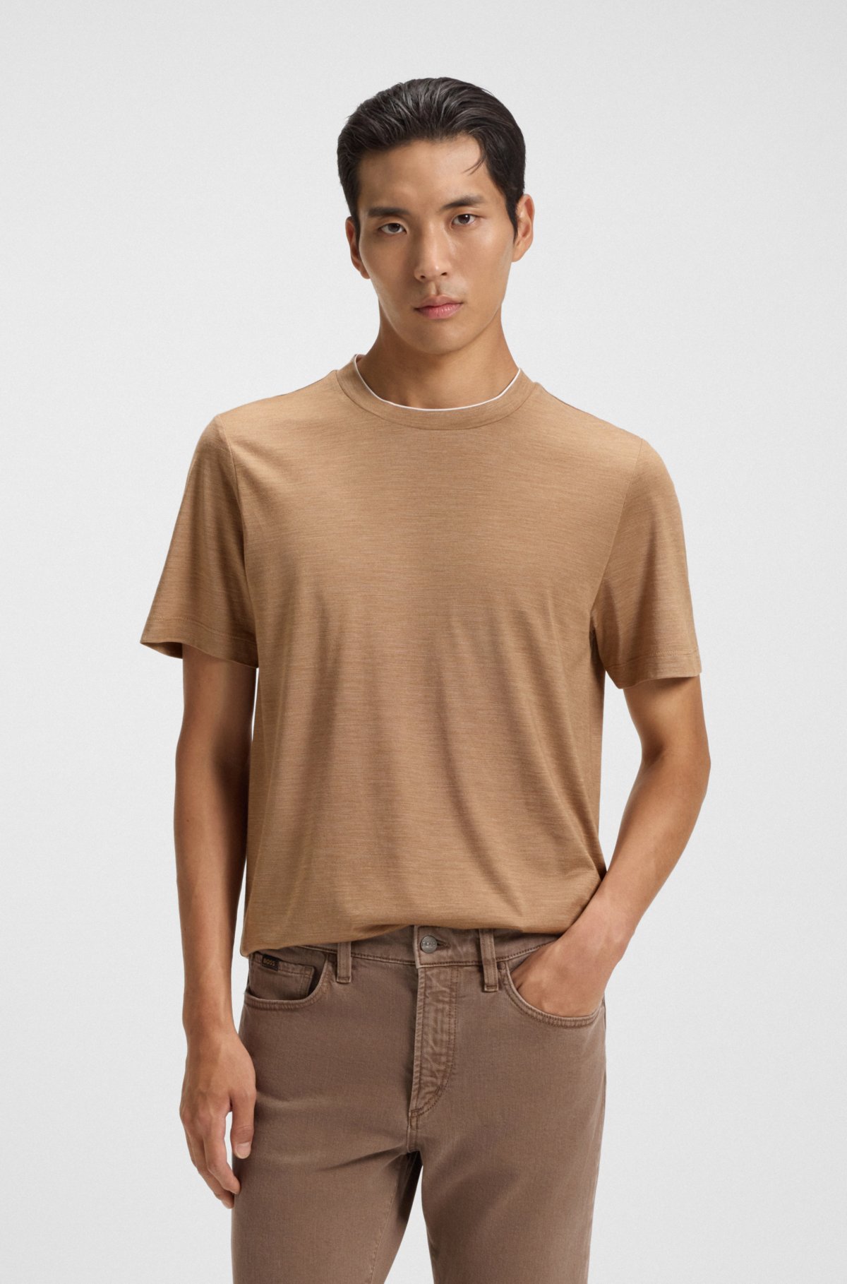 T-shirt a colletto doppio in cotone e seta