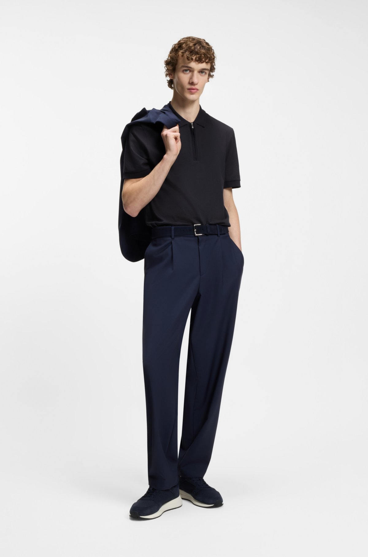 Polo con zip in misto cotone