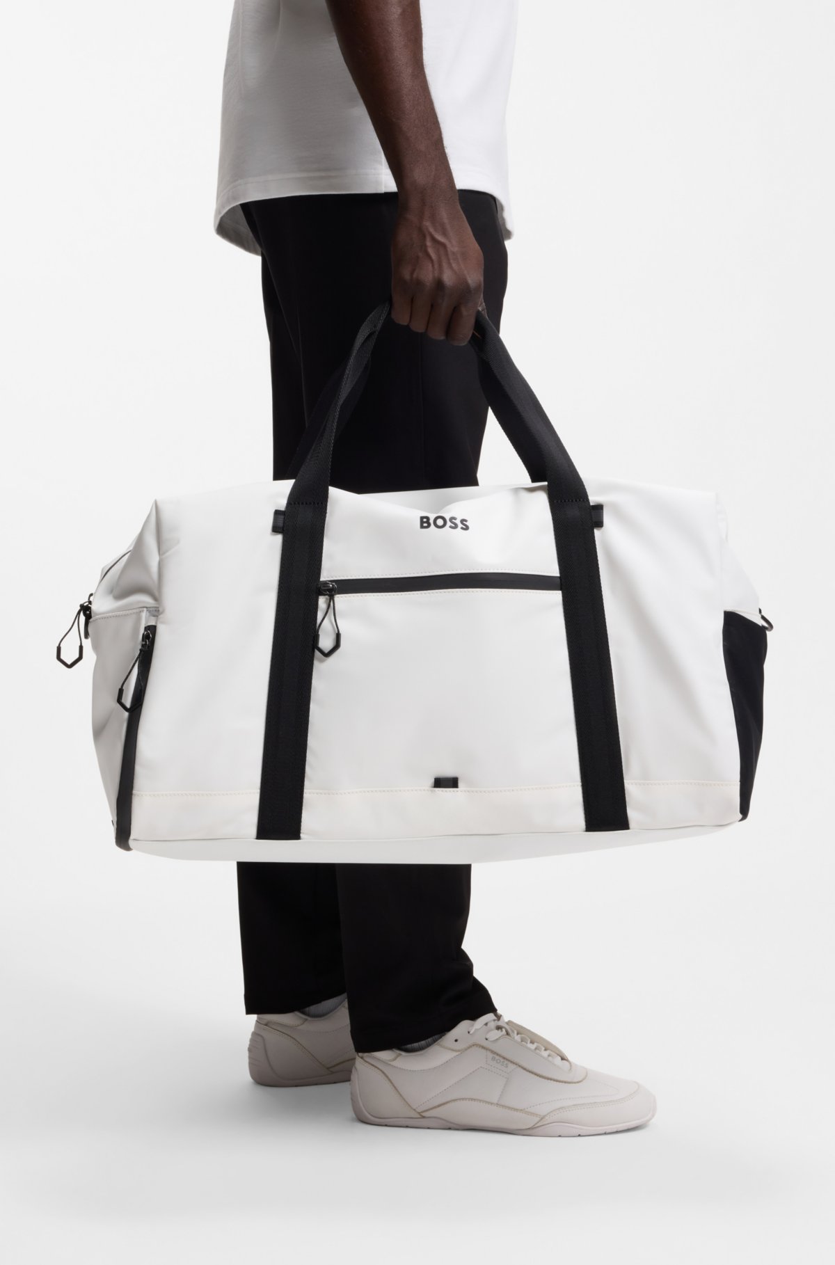 Borsa portatile in pelle sintetica con cerniere riflettenti