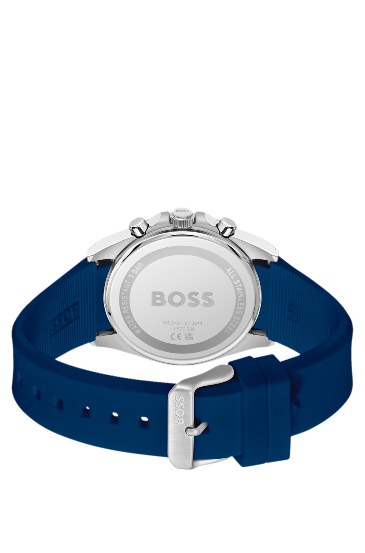 Orologio cronografo con cinturino logo e quadrante blu a texture