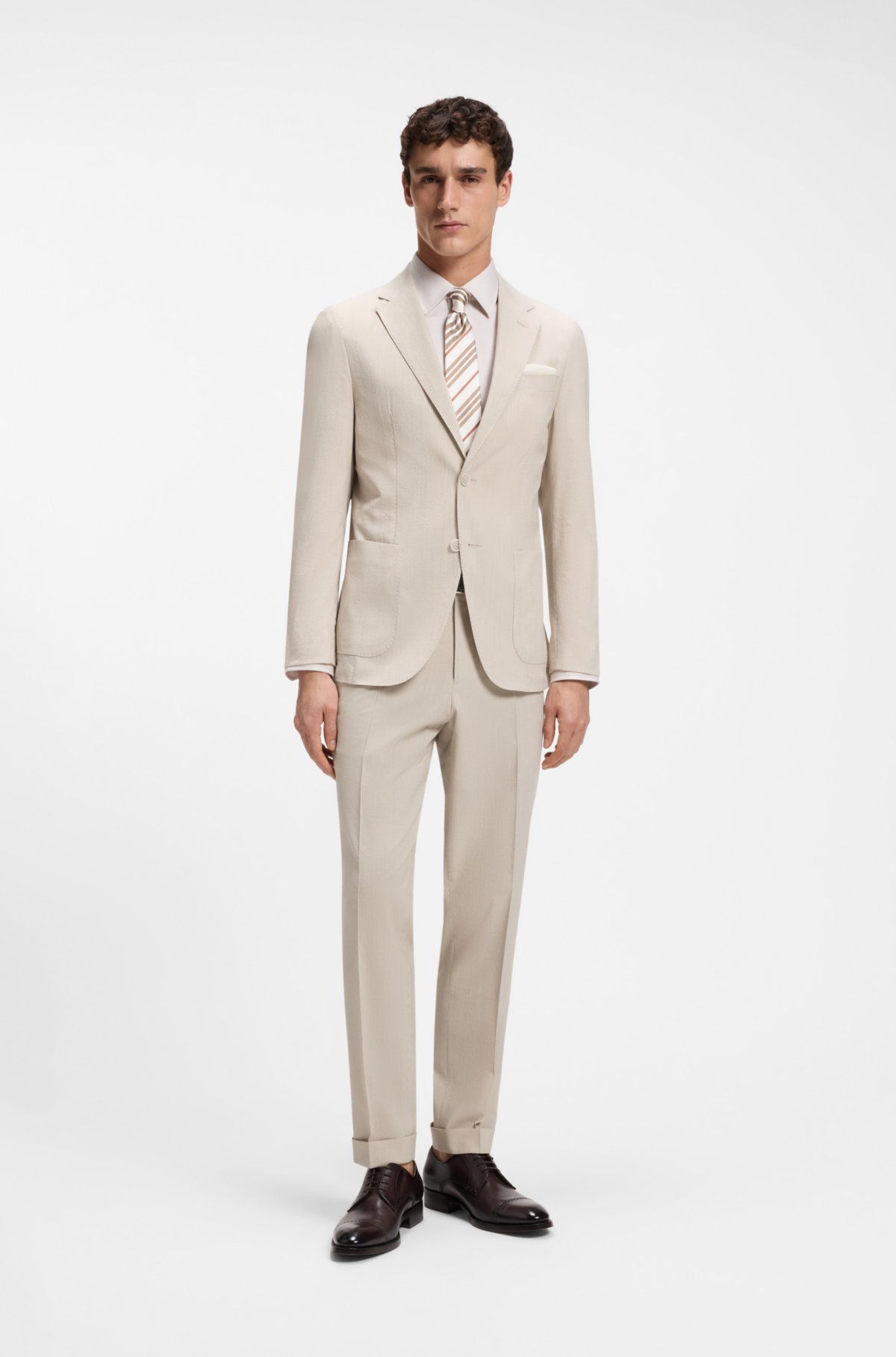 Pantaloni a taglio arrotondato in seersucker con misto lana