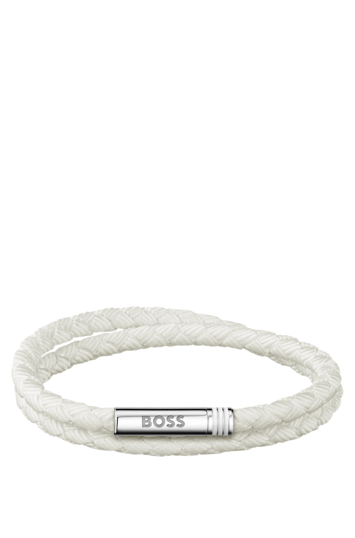 Cuff bianco a doppia intrecciatura con chiusura con logo