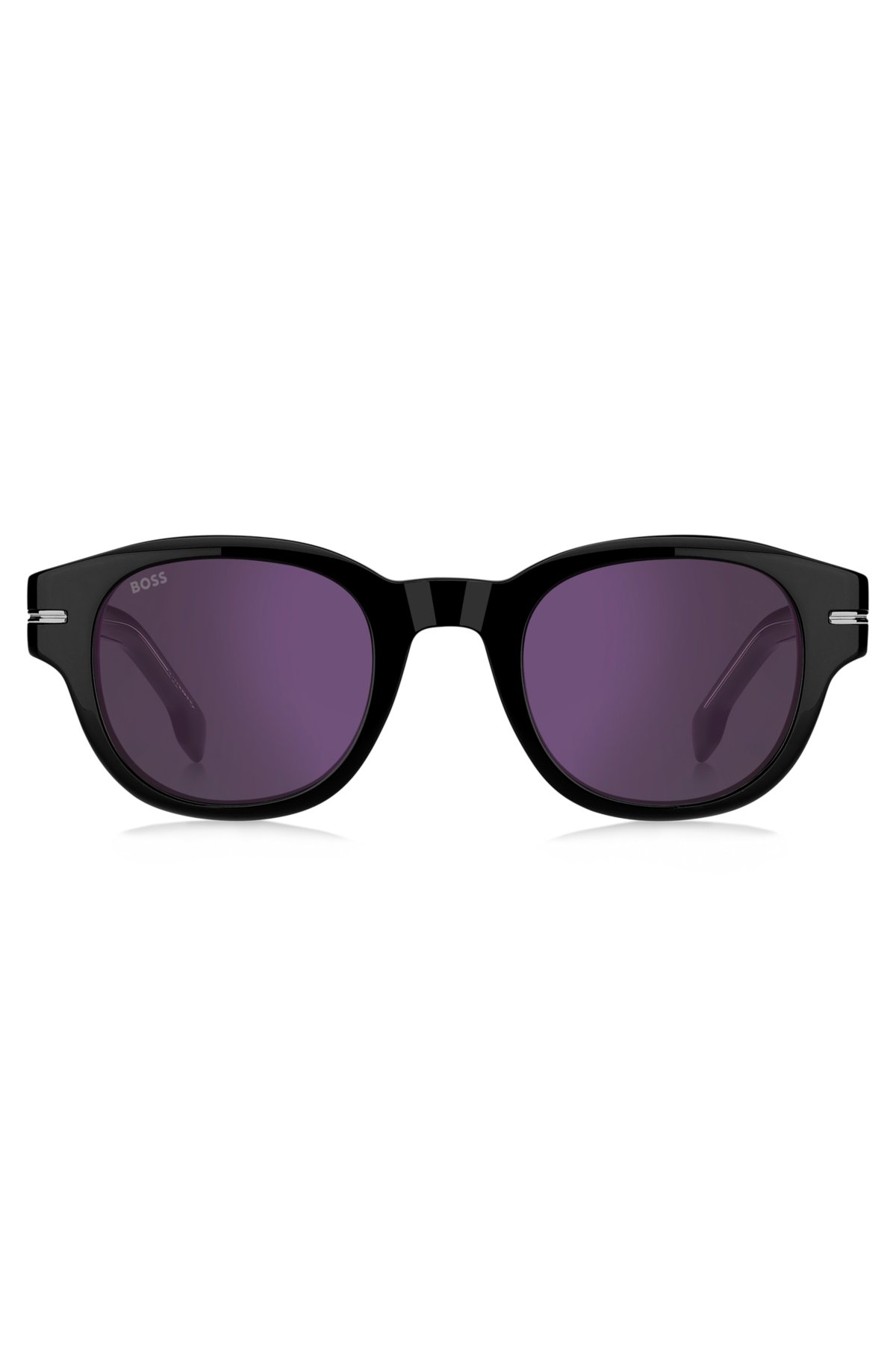 Occhiali da sole in acetato nero con lenti viola