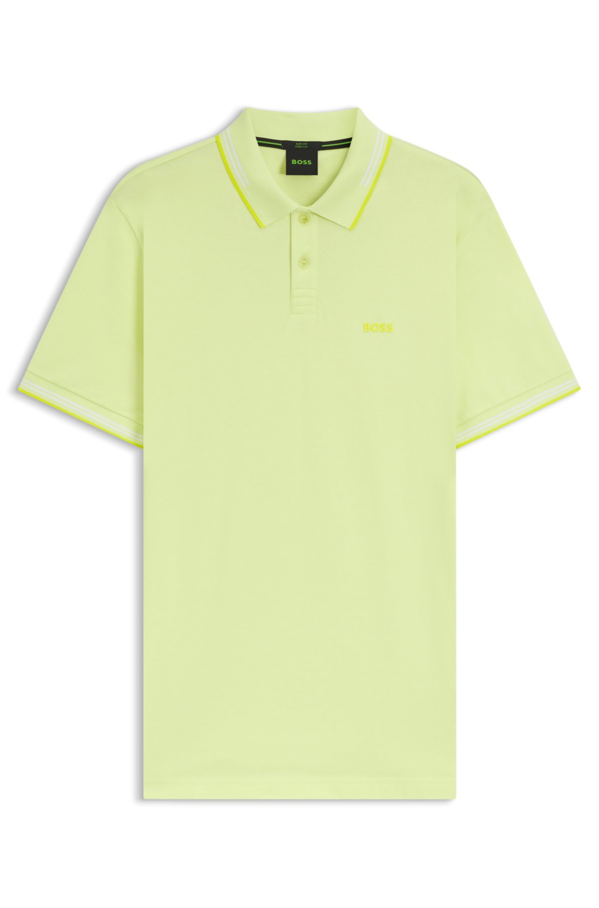 Maglietta polo aderente in cotone elasticizzato con marchio e righe