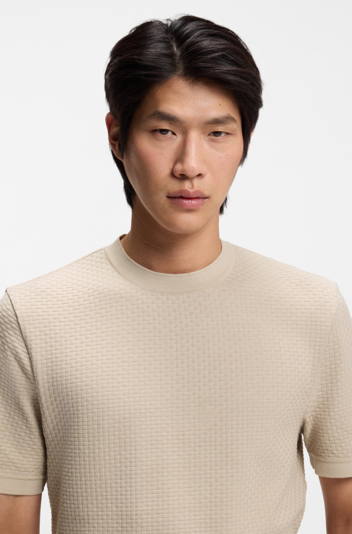 T-shirt in cotone mercerizzato con intreccio a canapa