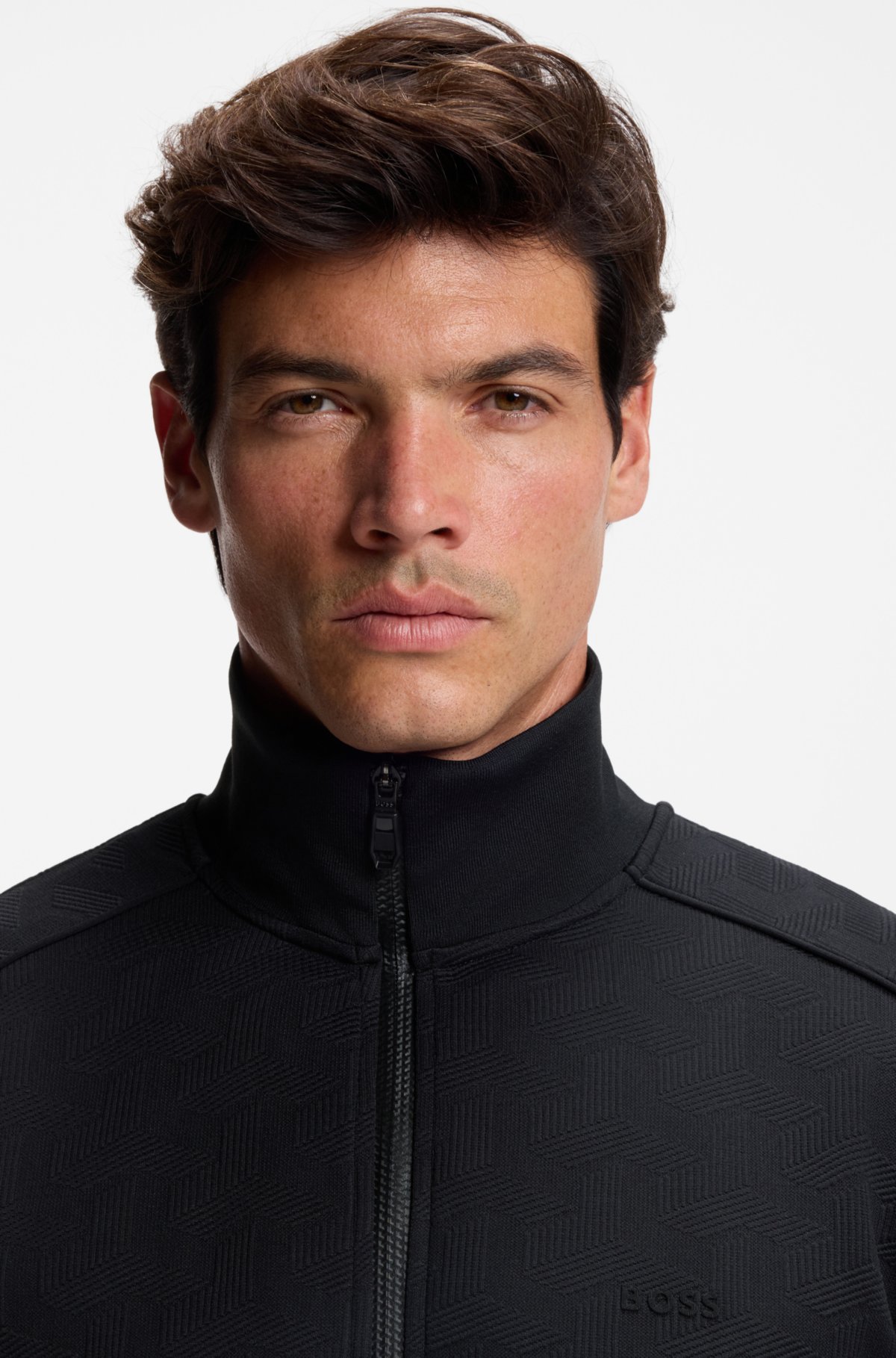Felpa con zip in jacquard trapuntato con vestibilità regolare