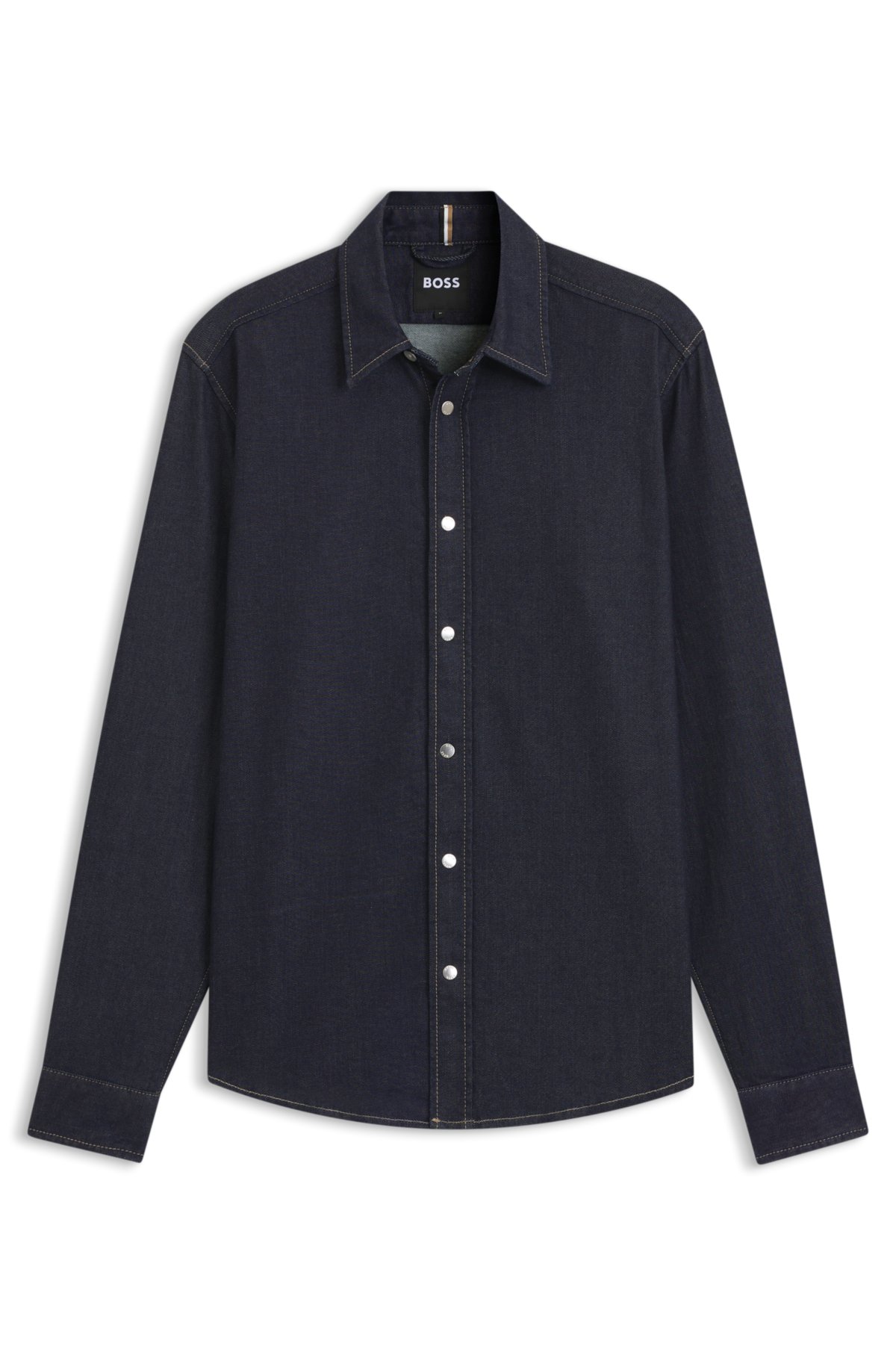 Camicia regular-fit in denim elastico blu indaco
