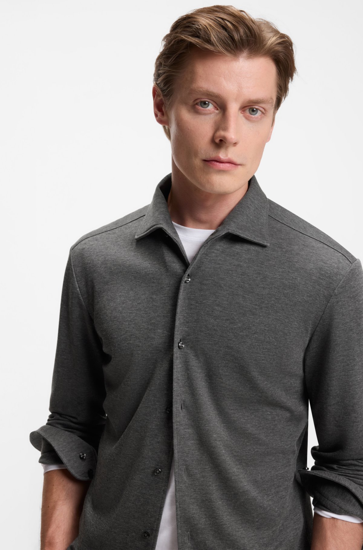 Camicia BECKHAM x BOSS con taglio slim in jersey di cotone