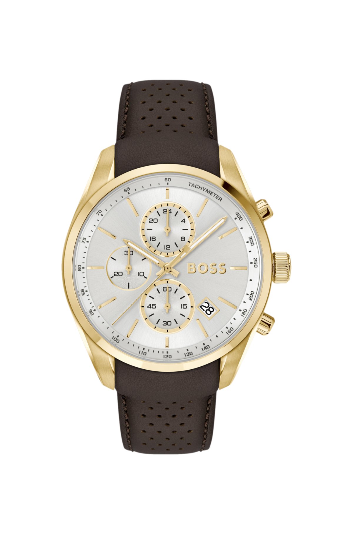 Orologio cronografo Gold-tone GRAND PRIX 44 con cinturino in pelle forata