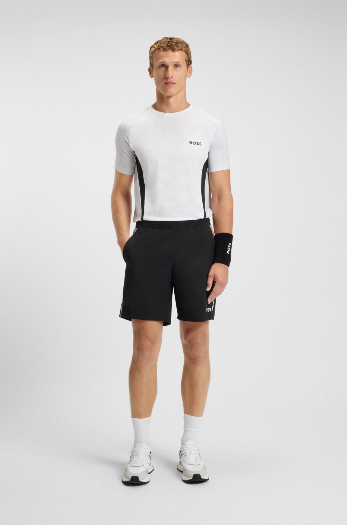 T-shirt slim-fit in maglia mesh con blocchi di colore