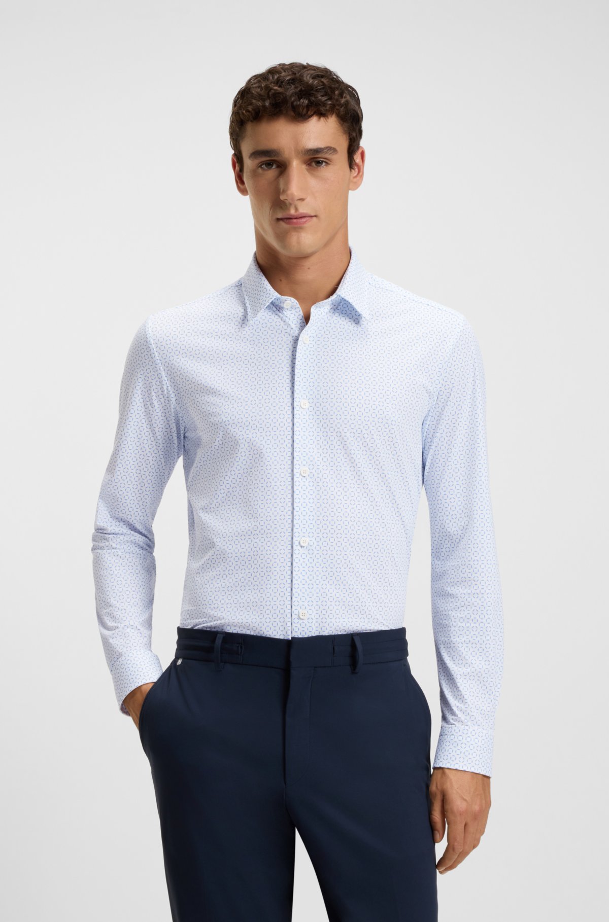 Camicia aderente con stampa in jersey tecnico italiano