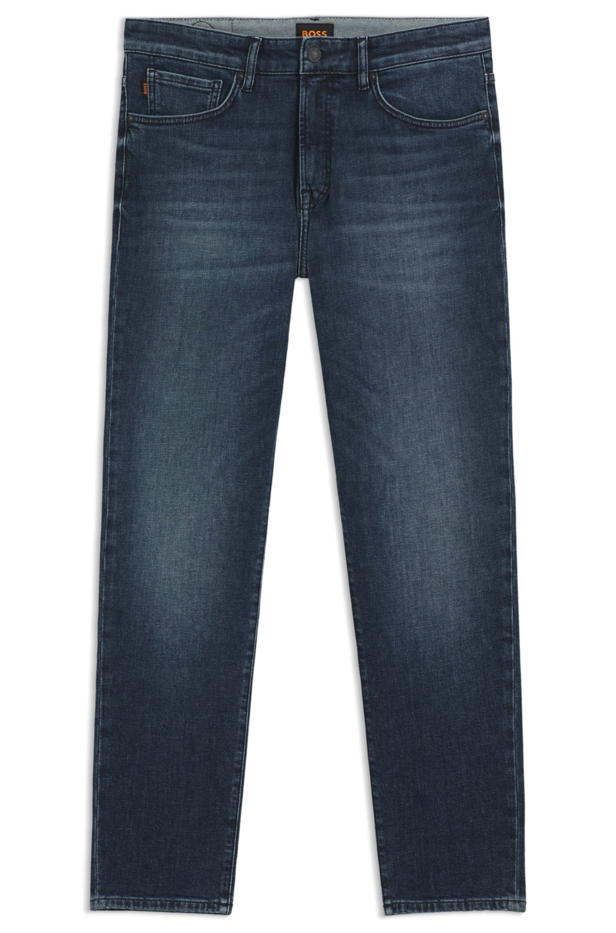 Jeans blu con taglio a punta in denim elasticizzato per comfort