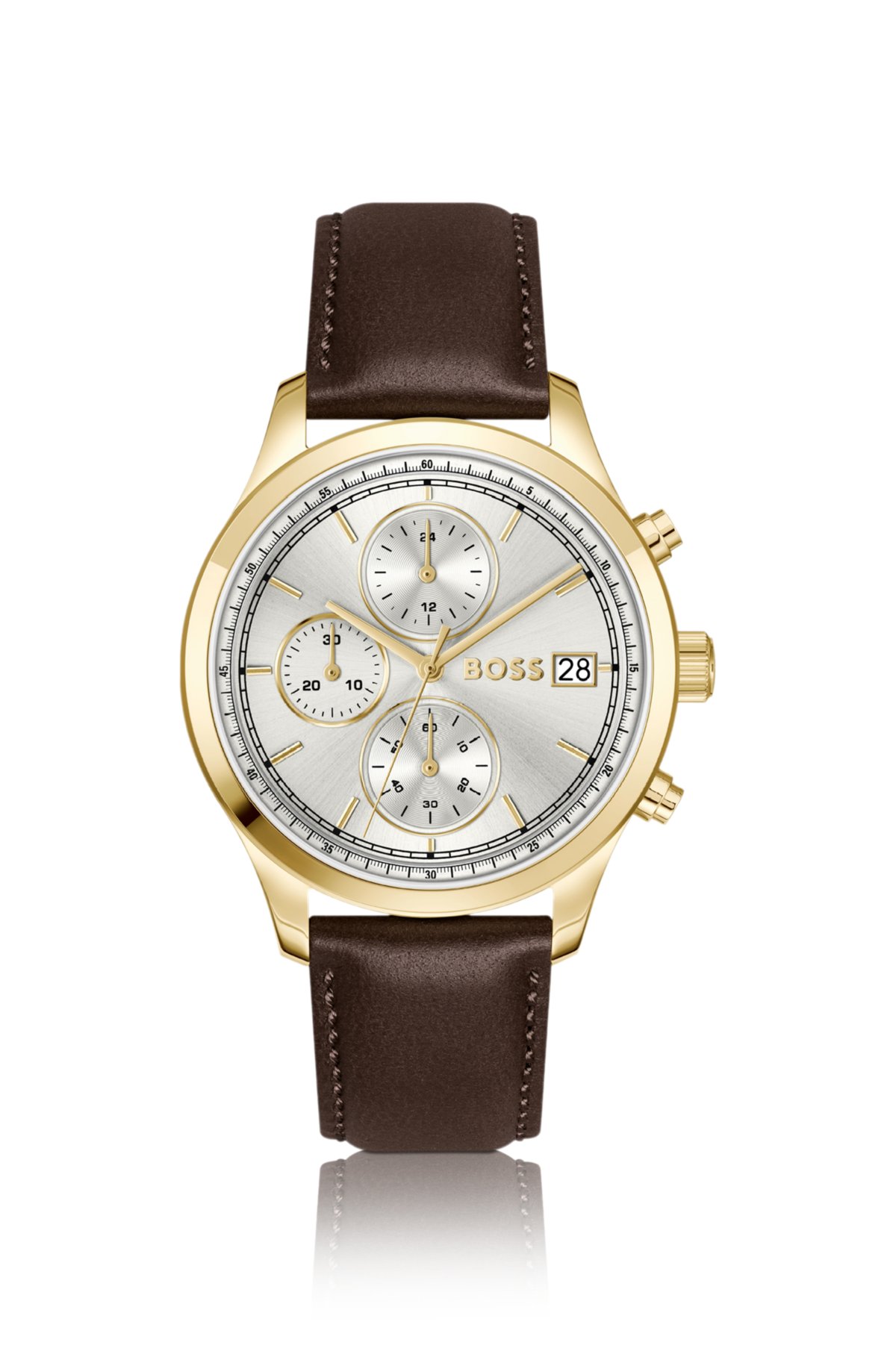 Orologio cronografo Stratus con cinturino in pelle marrone