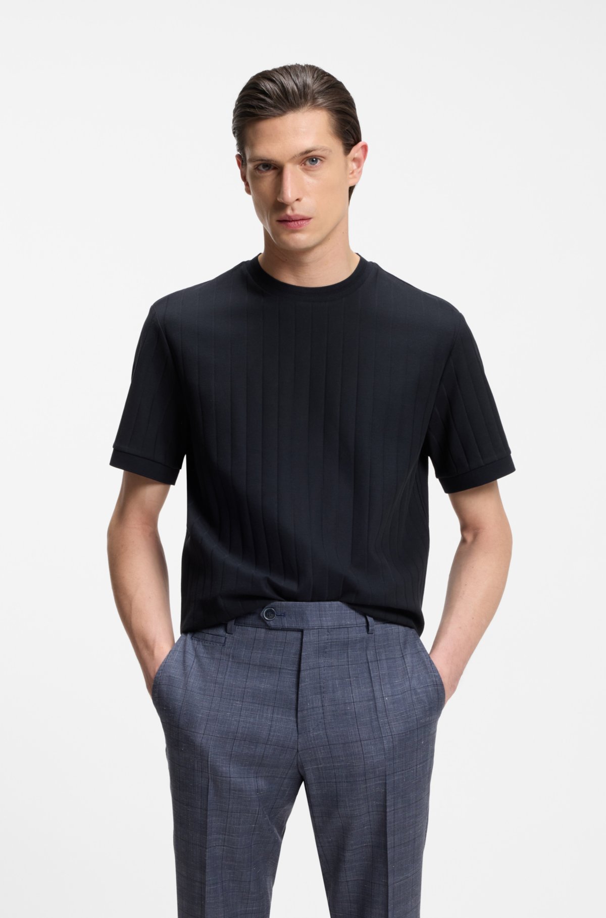 T-shirt a righe verticali in cotone mercerizzato