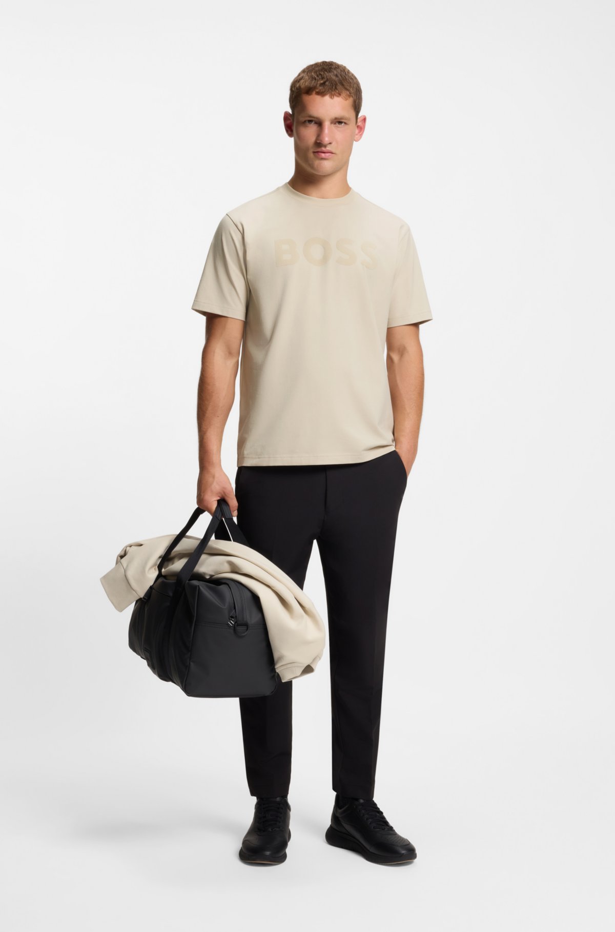 T-shirt in cotone elastico con logo tonale